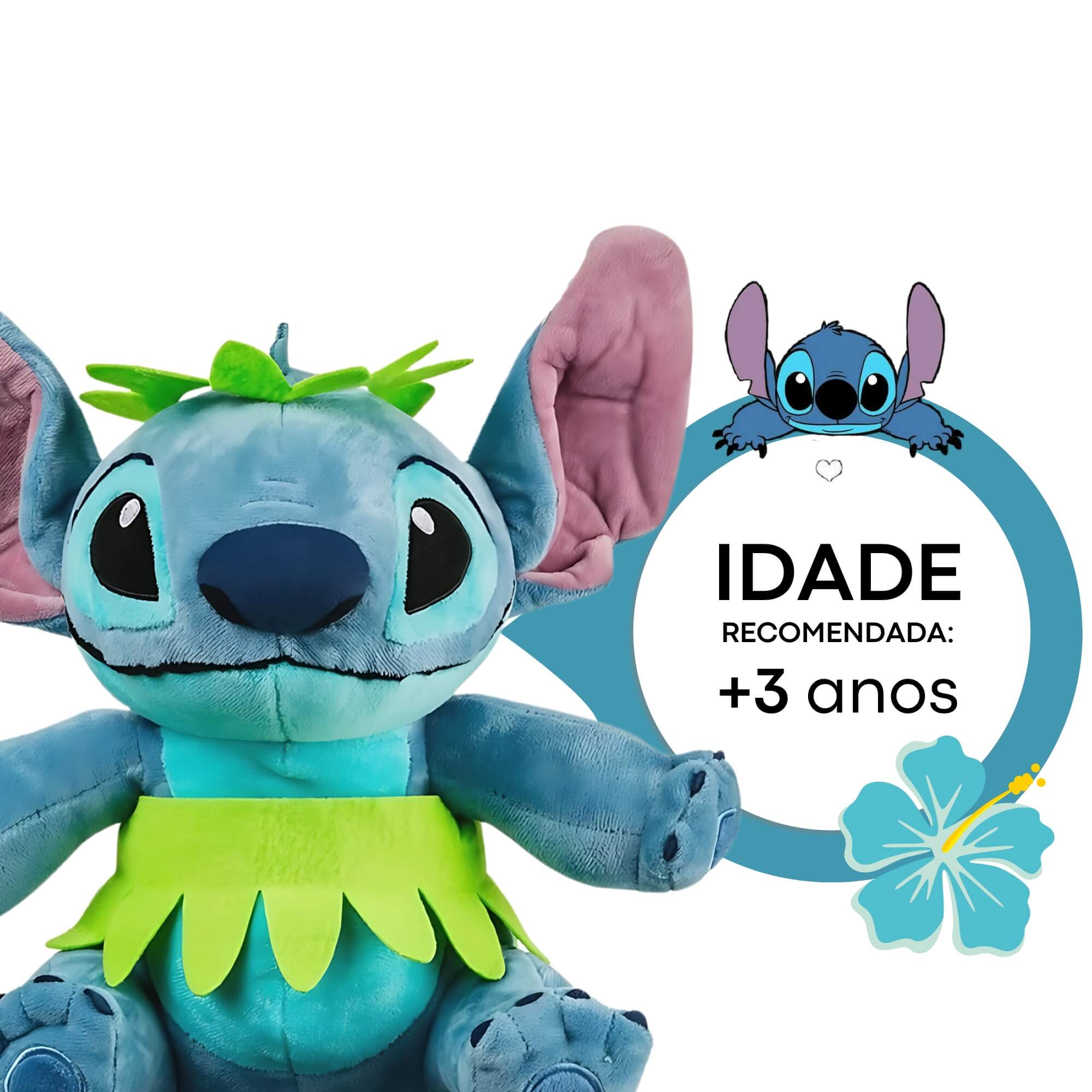 Pelúcia Stitch Hula Hula com Mecanismo Luz e Som 30cm Multikids - BR2199