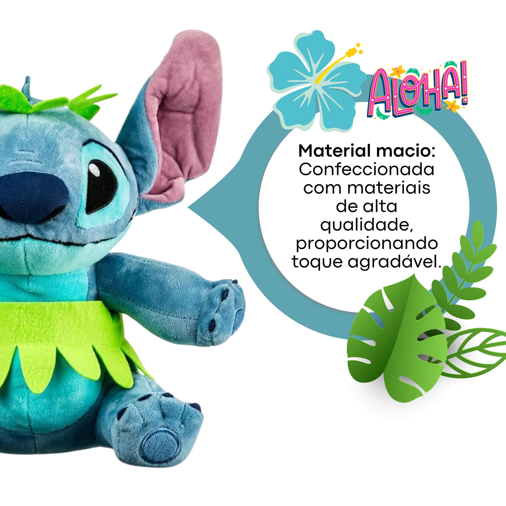 Pelúcia Stitch Hula Hula com Mecanismo Luz e Som 30cm Multikids - BR2199