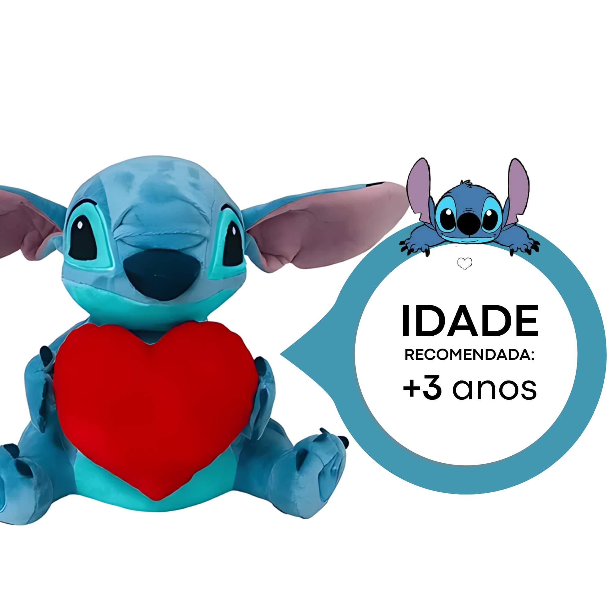 Pelúcia Stitch Coração com Luz e Som 30cm Multikids - BR1513