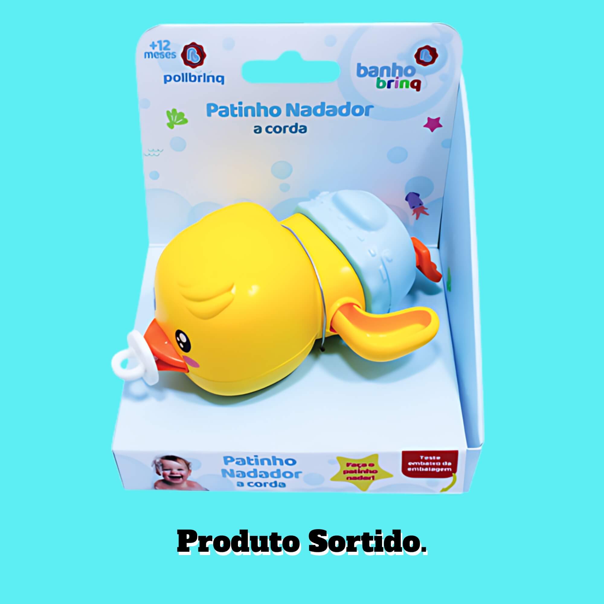 Brinquedo Patinho Nadador a Corda para Bebê com Cor da Fralda Sortida BB3008 - PoliBrinq