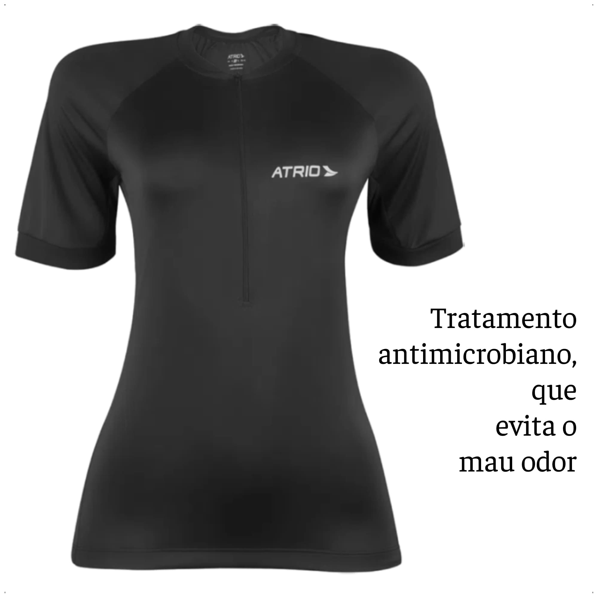 Camisa Ciclismo Feminina Preta Tamanho PP/P/M Zíper Dryfit Proteção UV30+ Corrida Treino Academia Musculação Atrio