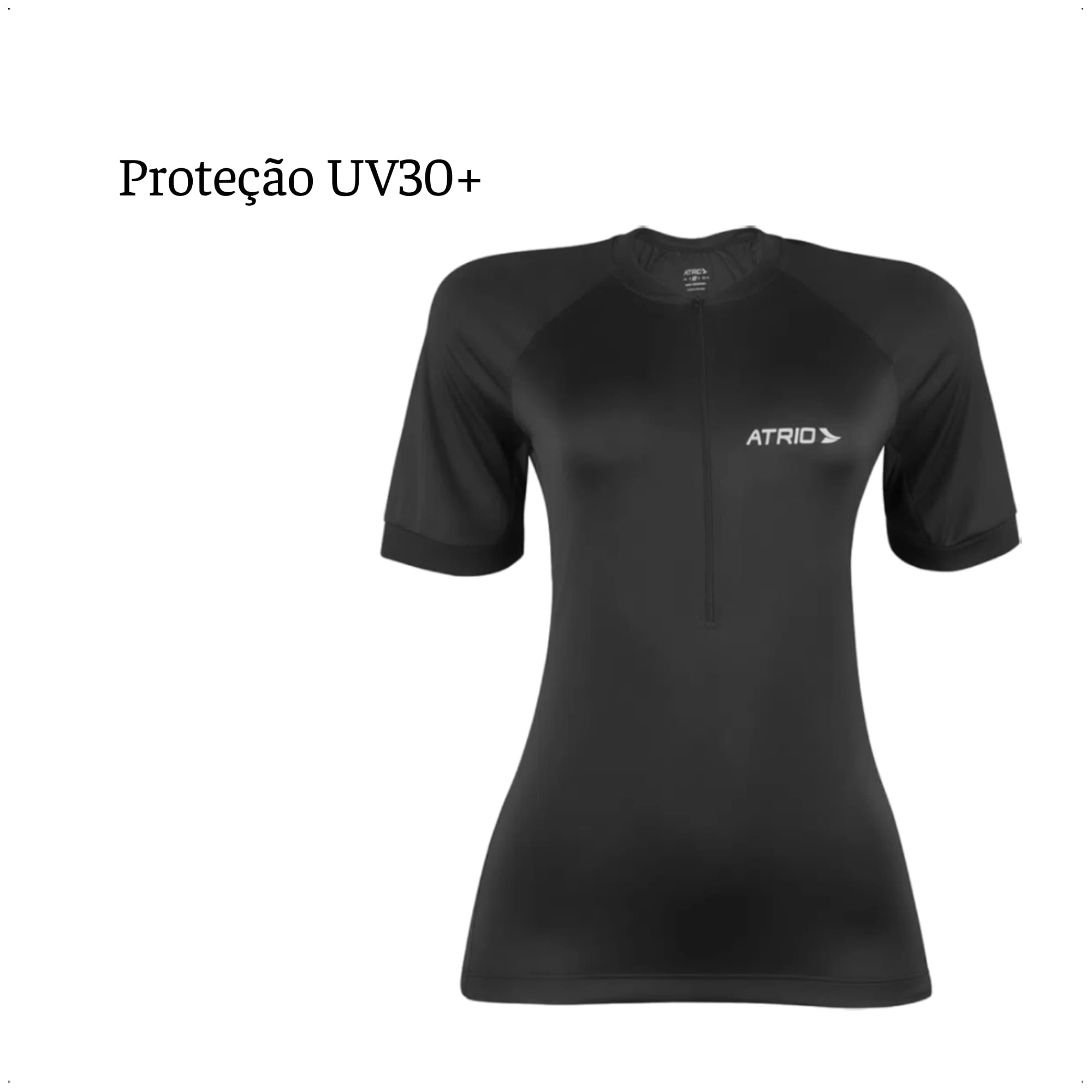 Camisa Ciclismo Feminina Preta Tamanho PP/P/M Zíper Dryfit Proteção UV30+ Corrida Treino Academia Musculação Atrio