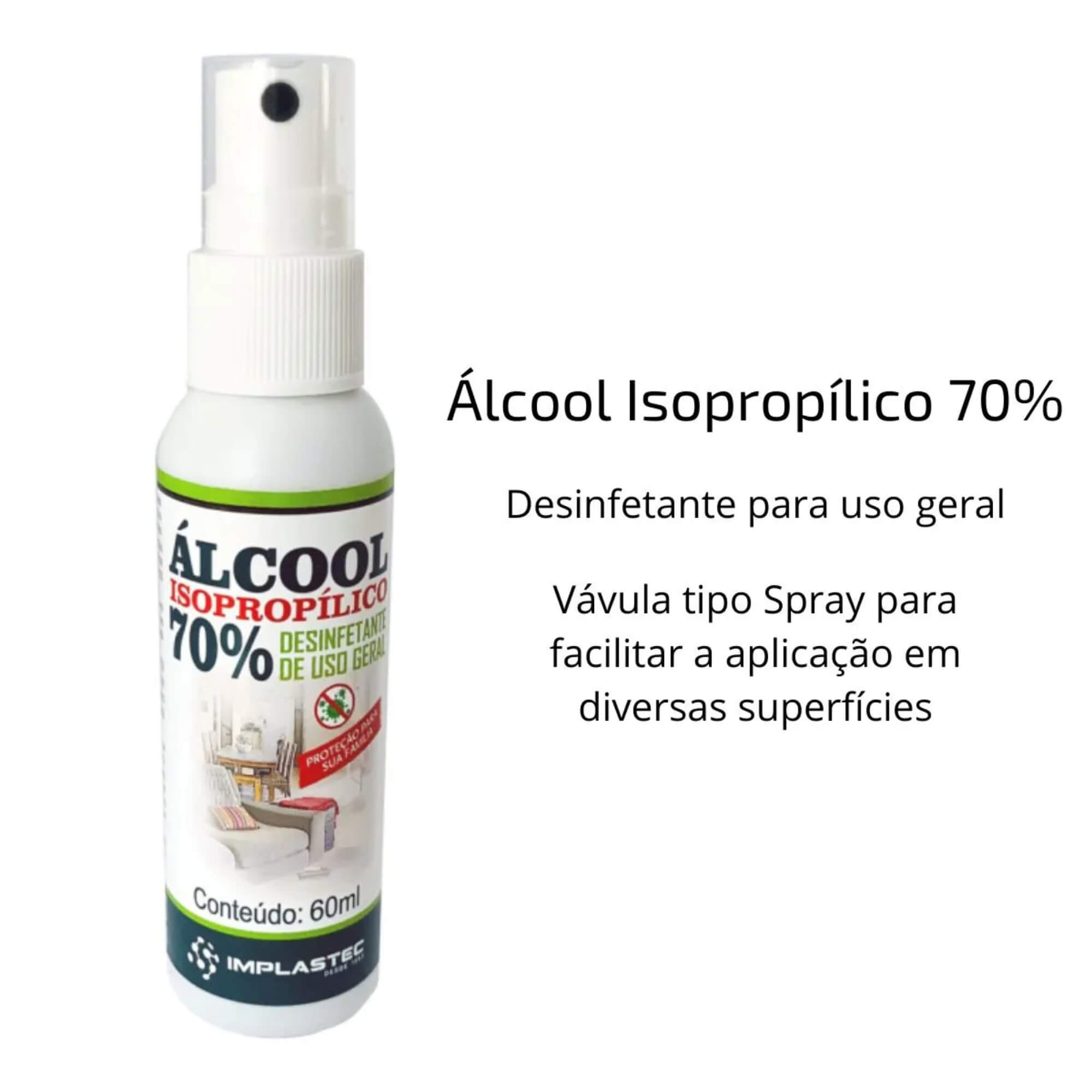 Spray Álcool Isopropílico 70% Pump 60ml Implastec - 1176