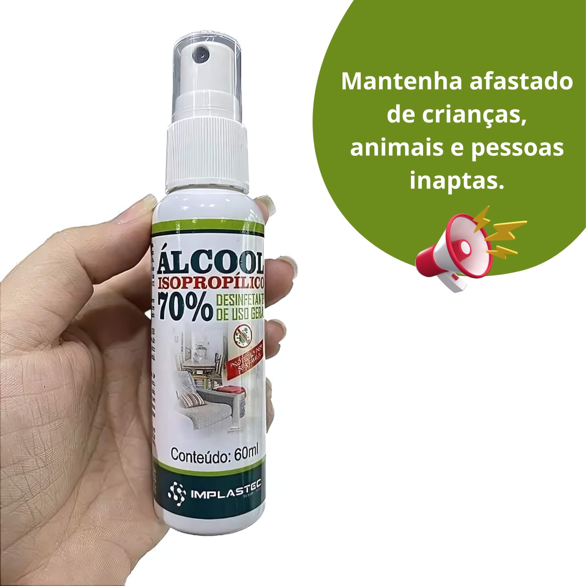 Spray Álcool Isopropílico 70% Pump 60ml Implastec - 1176