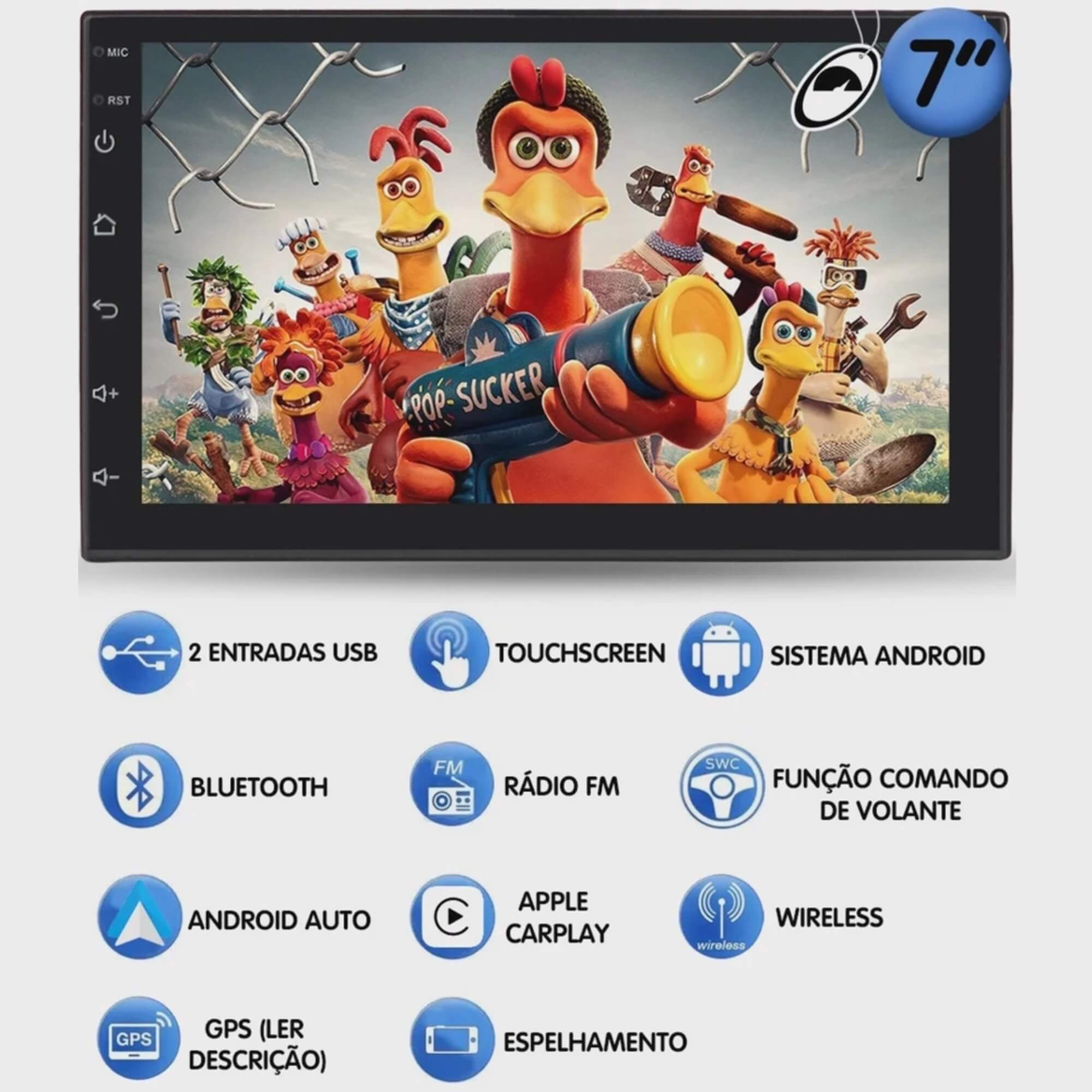 COMP Kit Multimídia Strada Fiorino 2021 a 2024 7" Octa-Core 4GB/64GB câmera de ré e chicotes  - HT-7864CA