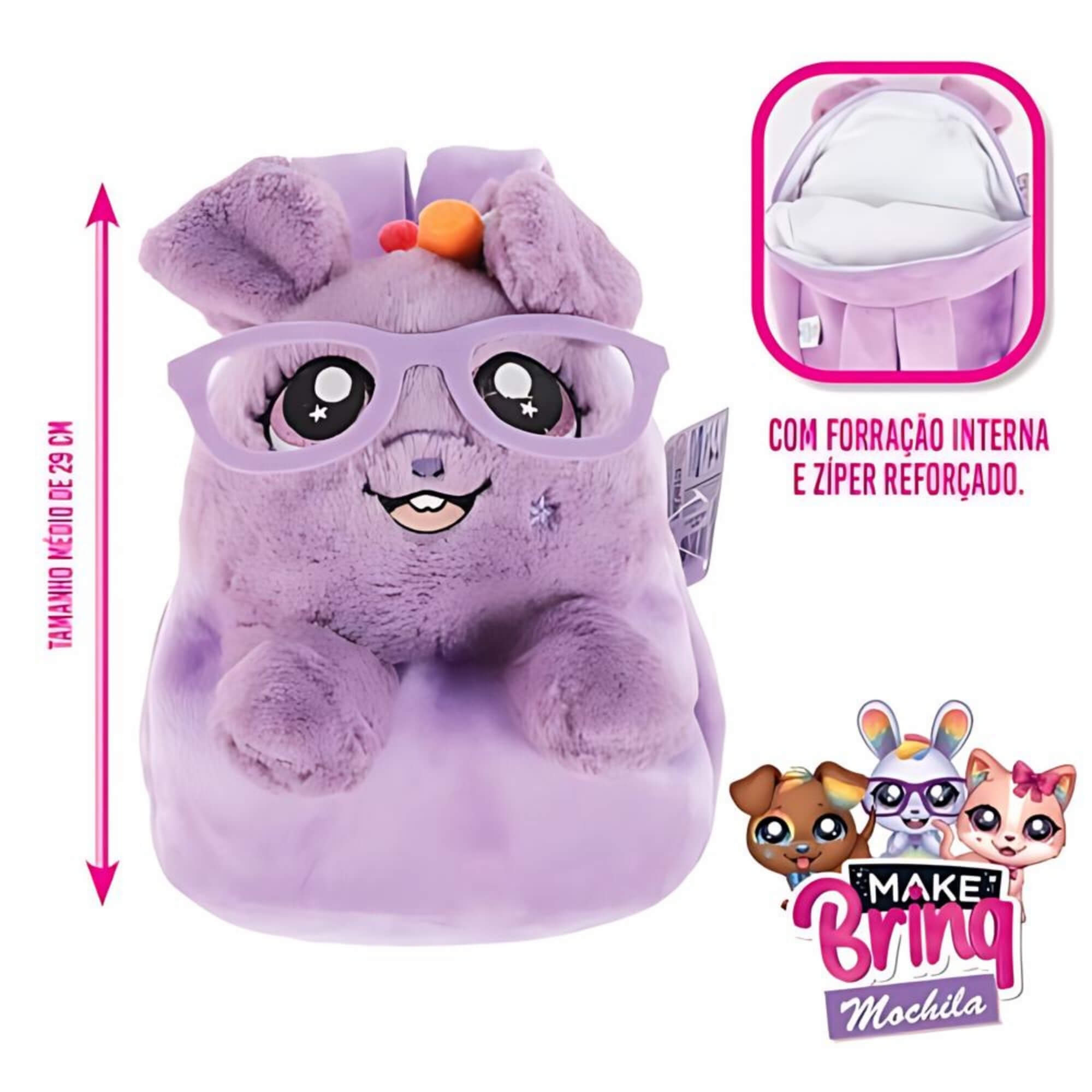 Mochila de Pelúcia Pet Infantil Unitário Sortido Make Brinq Polibrinq - BO01