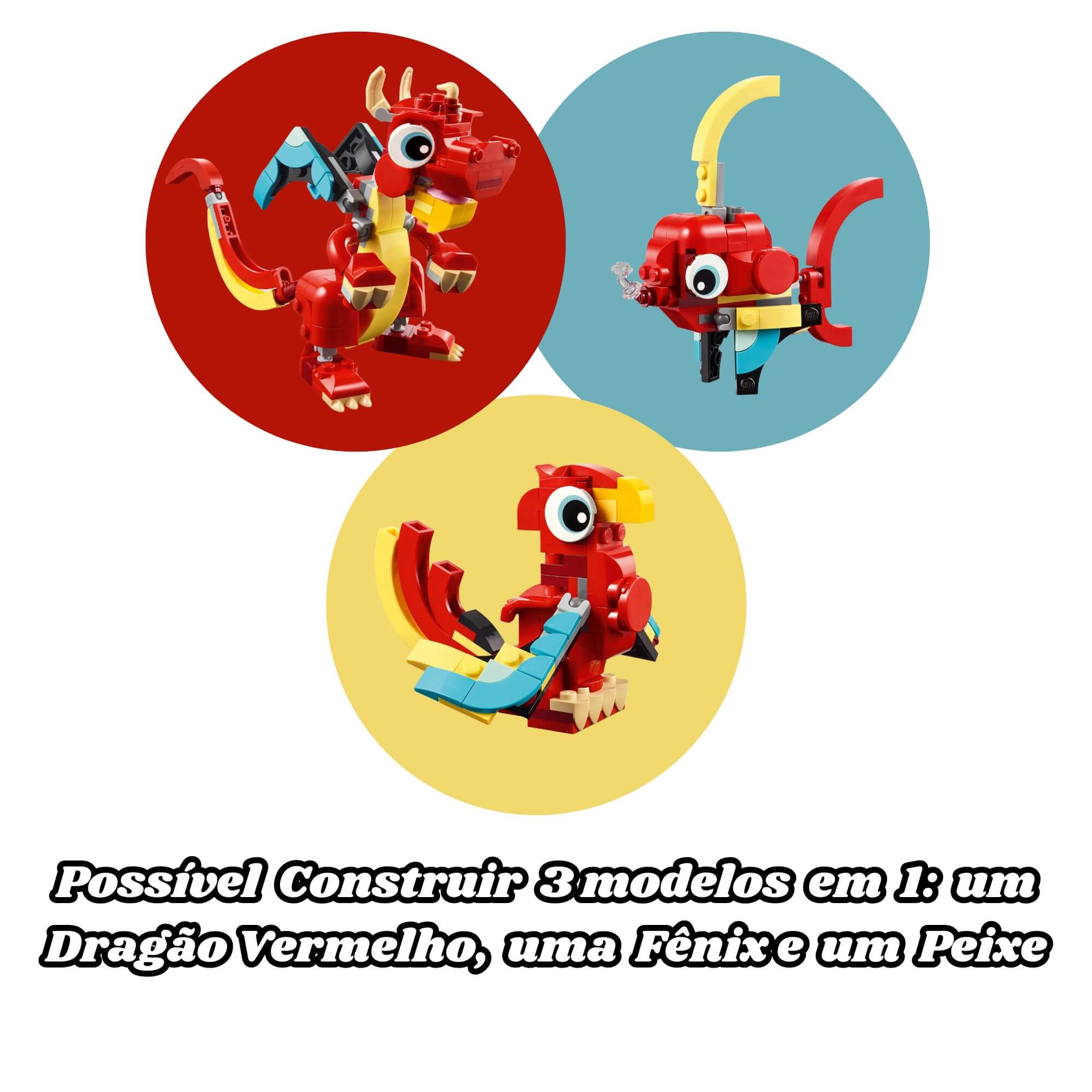 LEGO Creator 3 em 1 Dragão Vermelho/Fênix/Peixe 149 Peças - 4111131145