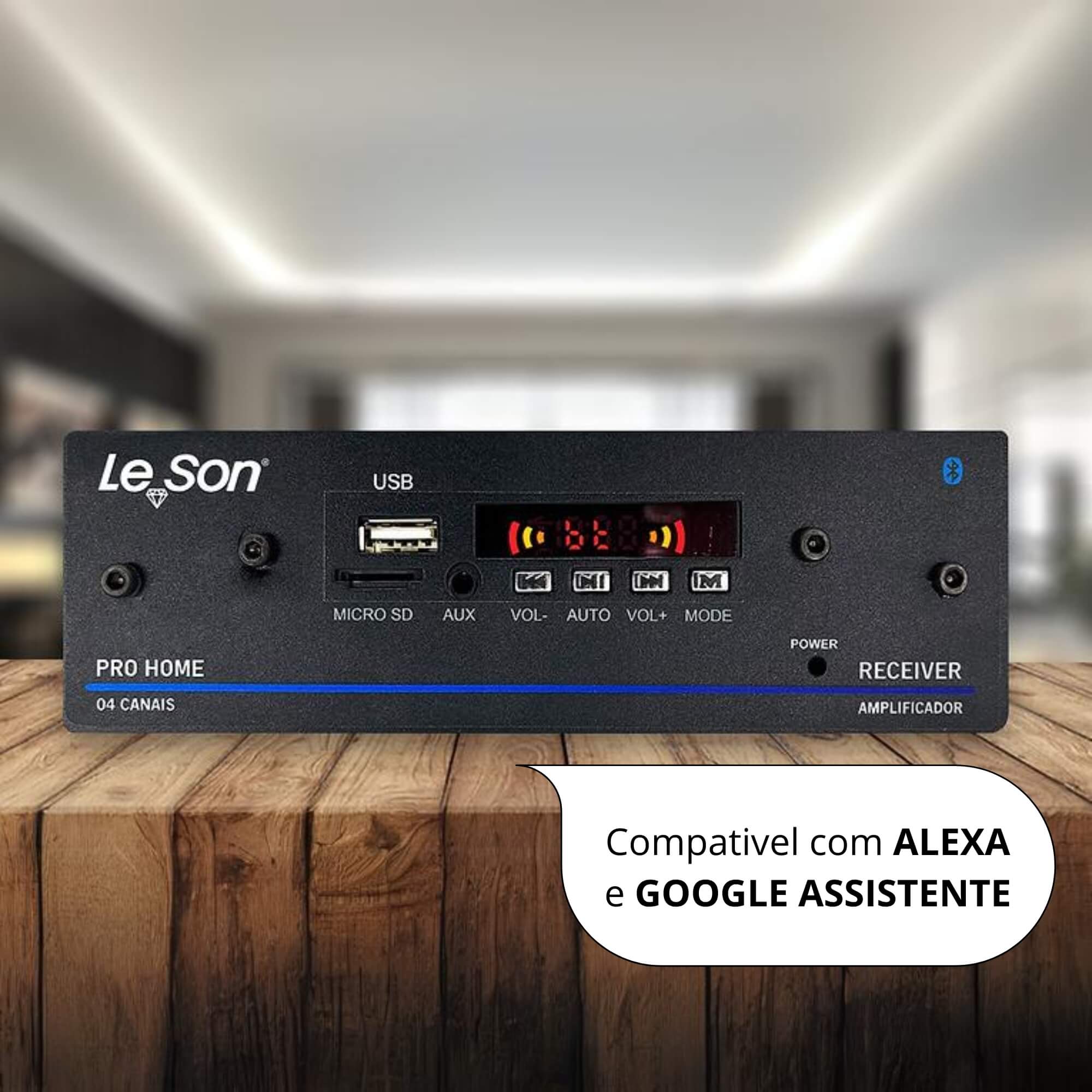 Amplificador Receiver Som Ambiente Bluetooth 120w USB Aux 4ch Leson - 2AMP000PH