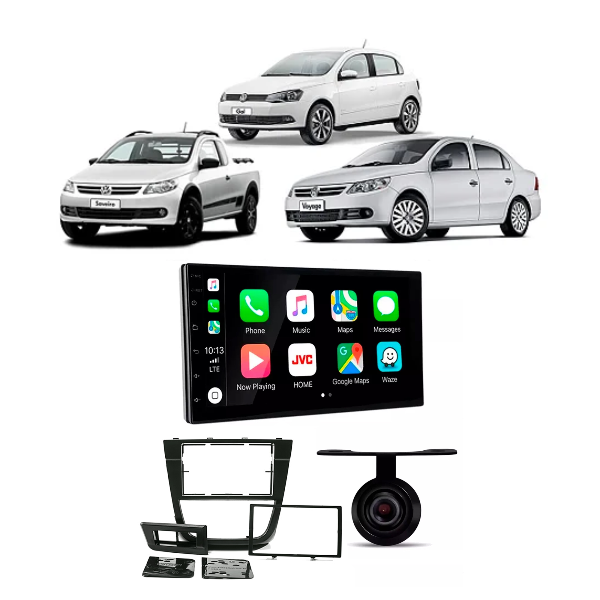 Kit Multimidia Gol Voyage Saveiro G5 + Câmera de Ré Android 13 7" 2+32GB Carplay e Android Auto - HT-7210CA