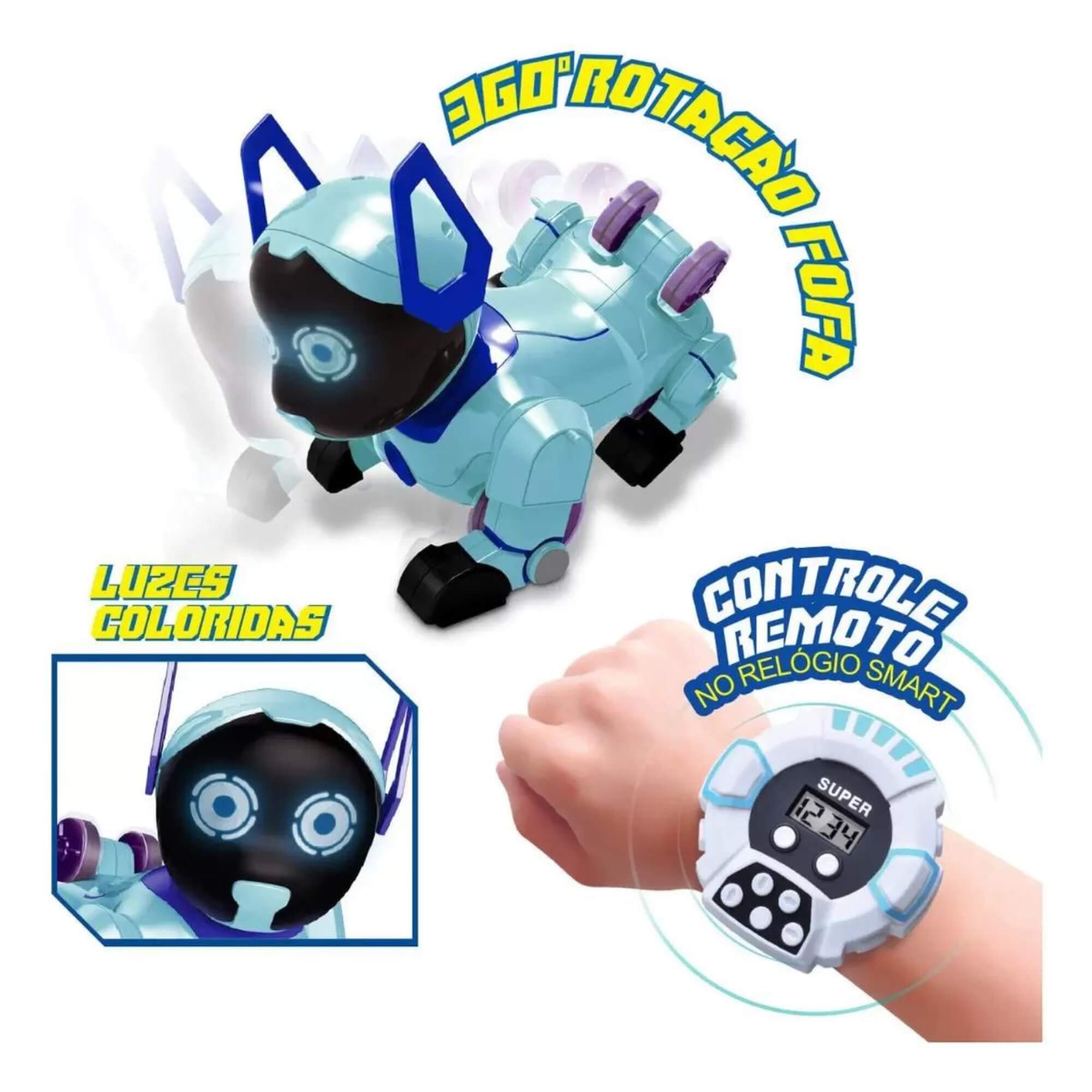 Brinquedo Cachorro Robô de Controle Remoto Azul Acrobacias Dog Robot Controll Polibrinq - MC916
