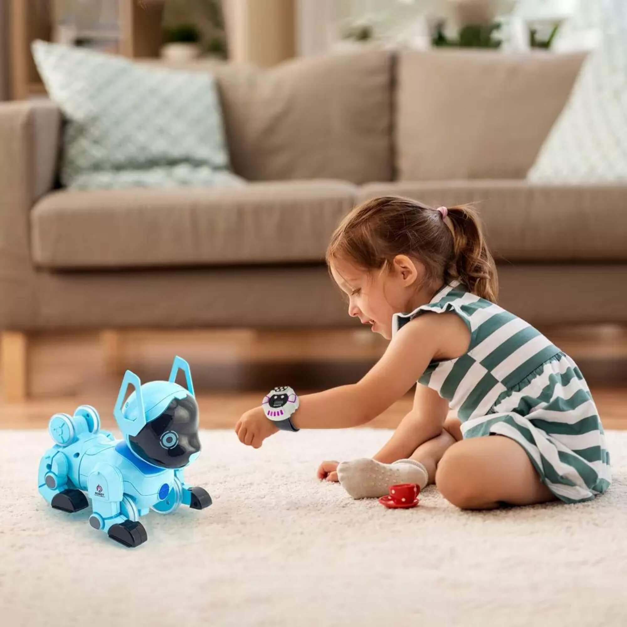 Brinquedo Cachorro Robô de Controle Remoto Azul Acrobacias Dog Robot Controll Polibrinq - MC916