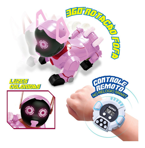 Brinquedo Cachorro Robô de Controle Remoto Rosa Acrobacias Dog Robot Controll Polibrinq - MC916