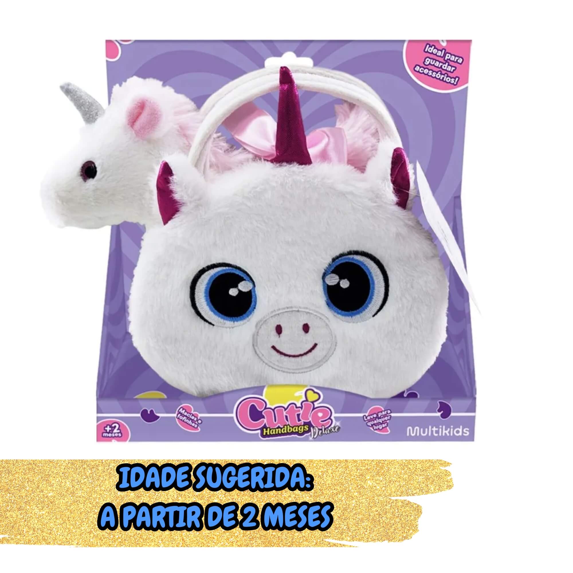 Bolsa de Pelúcia Unitário Cutie Handbags Deluxe - Multikids Modelo:Unicórnio