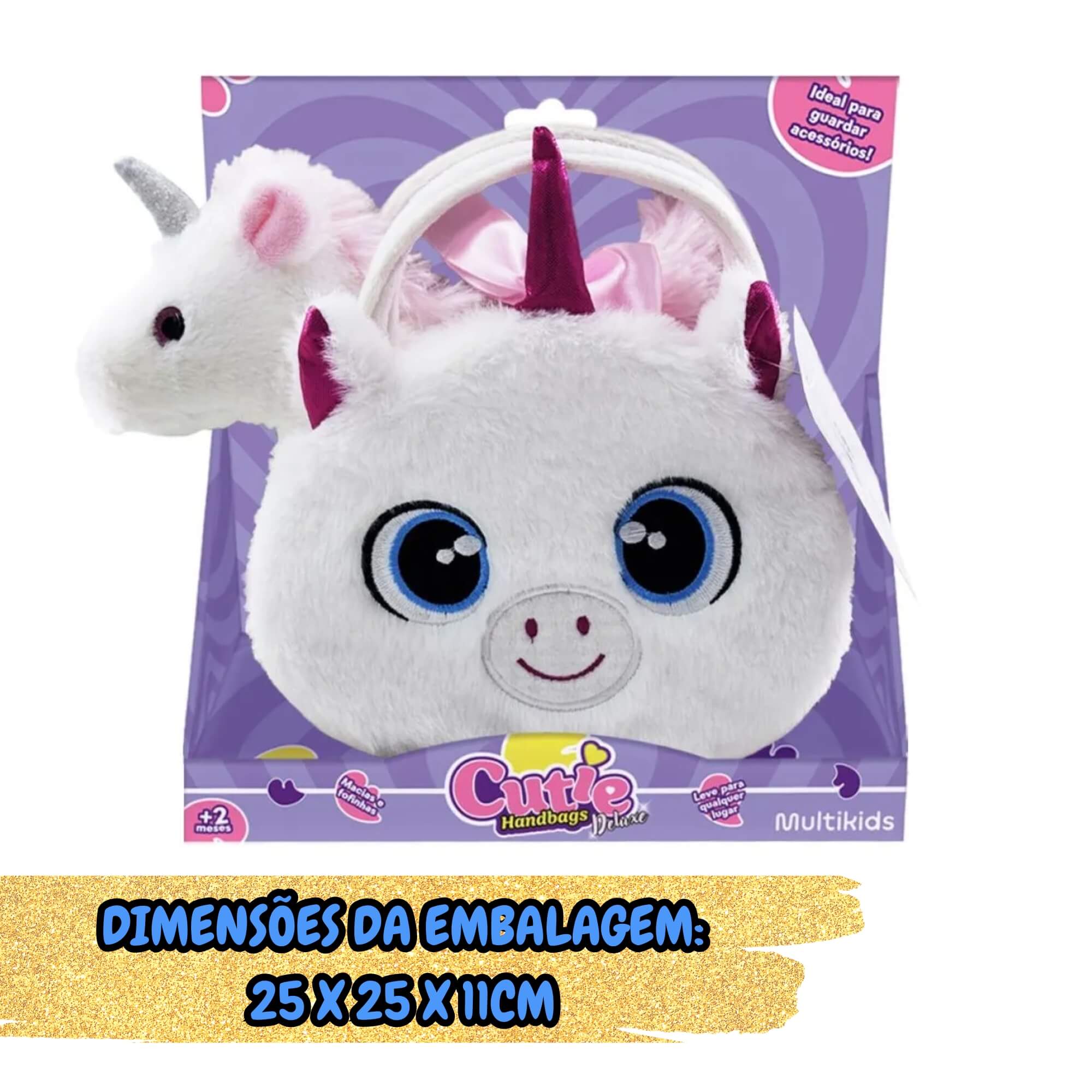 Bolsa de Pelúcia Unitário Cutie Handbags Deluxe - Multikids Modelo:Unicórnio