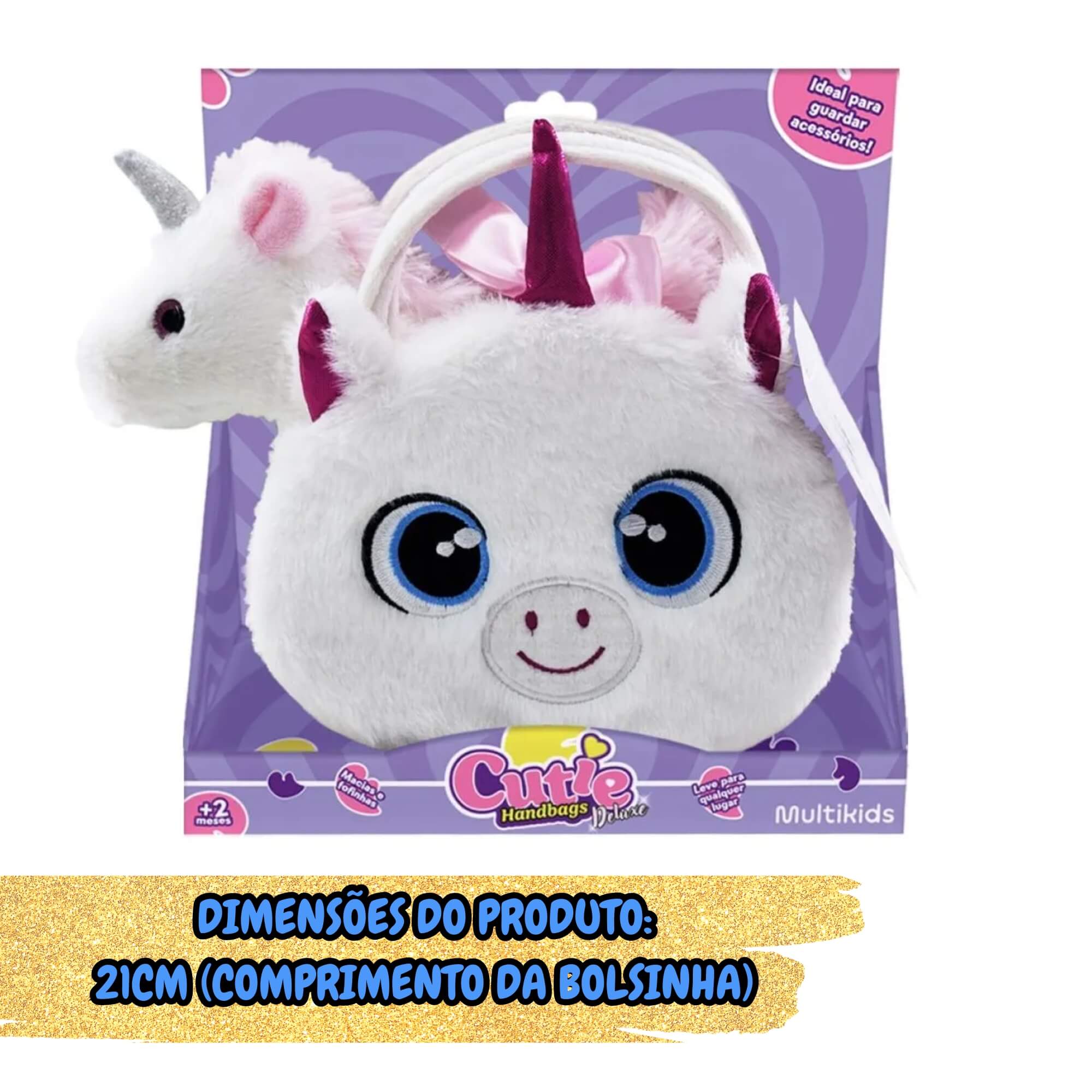 Bolsa de Pelúcia Unitário Cutie Handbags Deluxe - Multikids Modelo:Unicórnio
