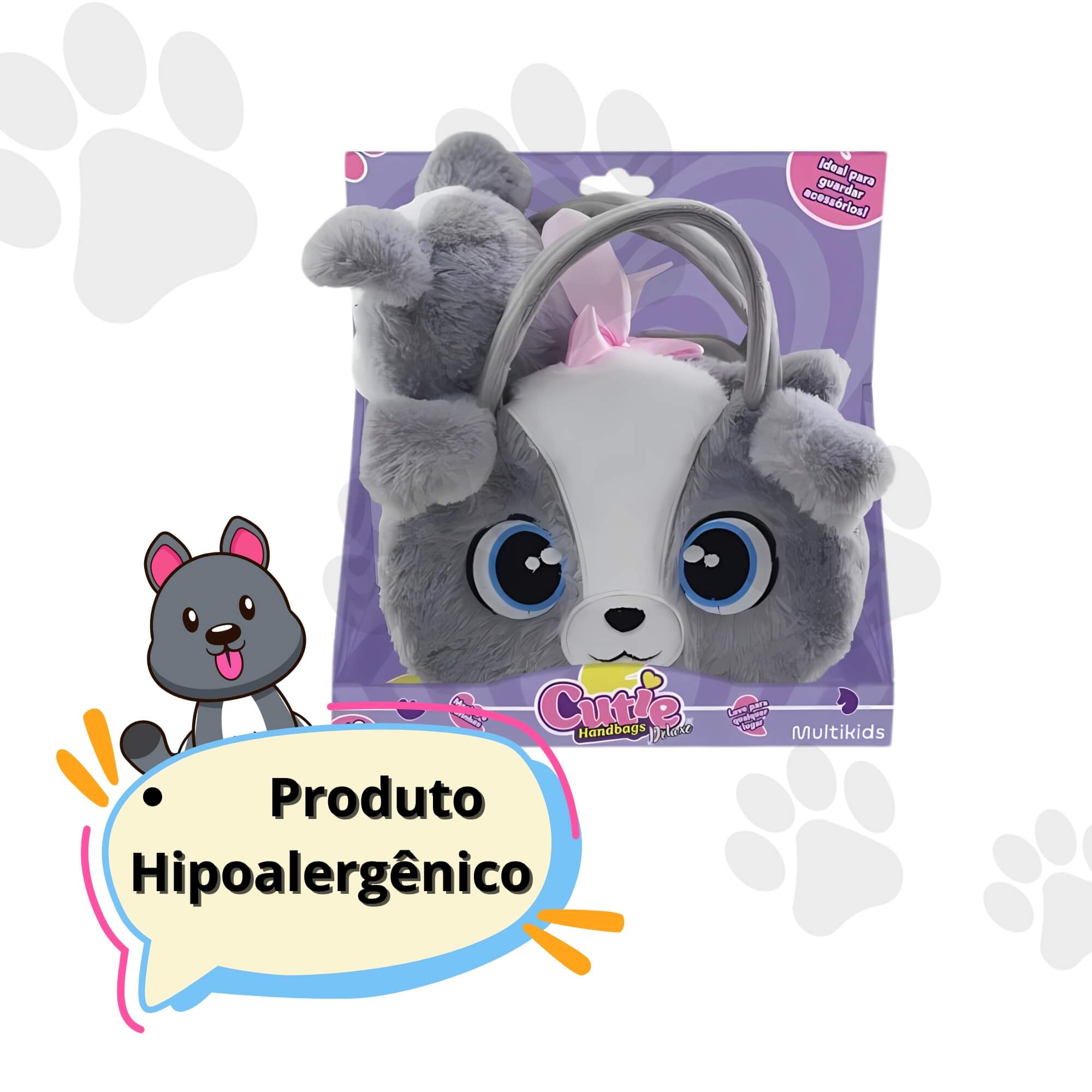 Bolsa de Pelúcia Unitário Cutie Handbags Deluxe - Multikids Modelo:Cachorro