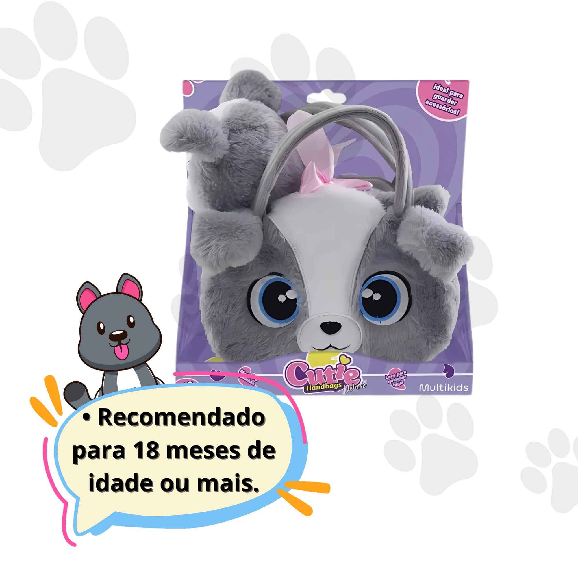 Bolsa de Pelúcia Unitário Cutie Handbags Deluxe - Multikids Modelo:Cachorro