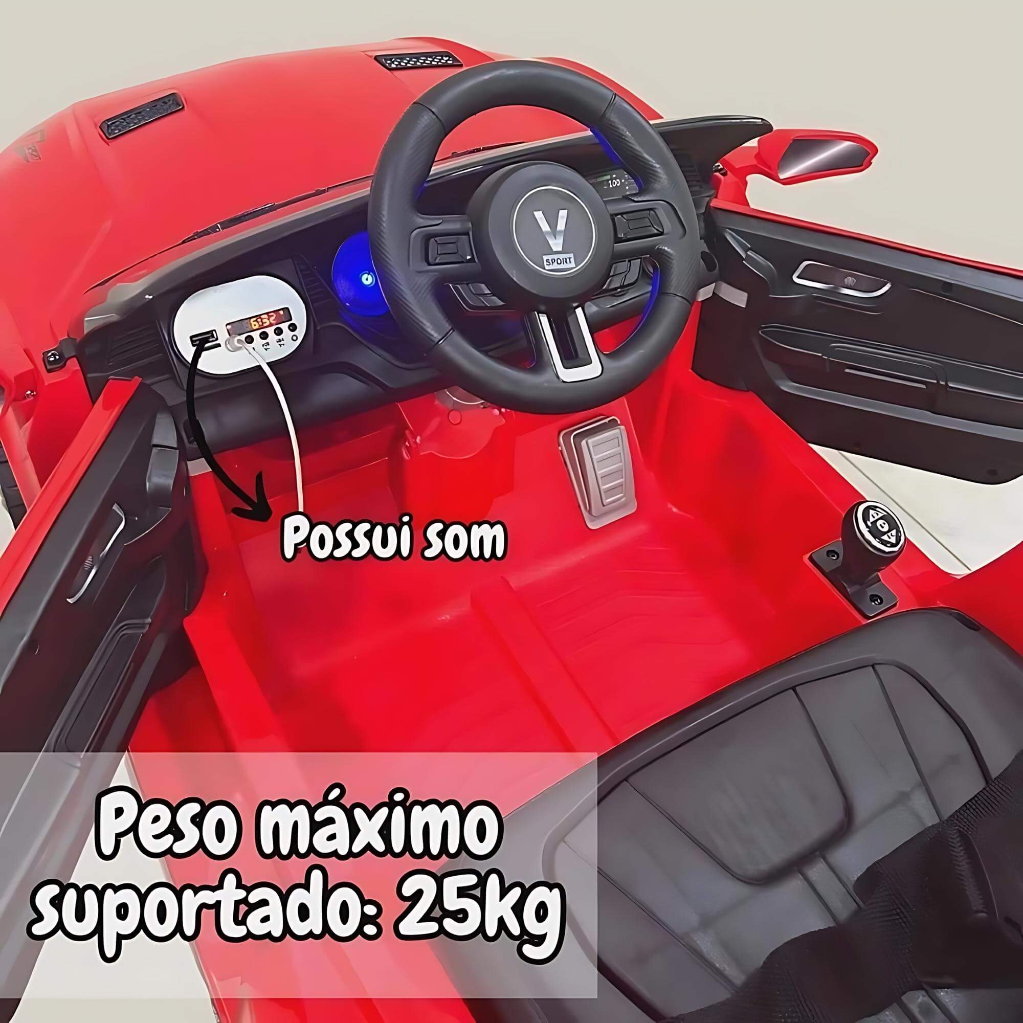 Carrinho Elétrico Vermelho Bateria 6v Recarregavel com Luz e Som ImportWay - BW240VM