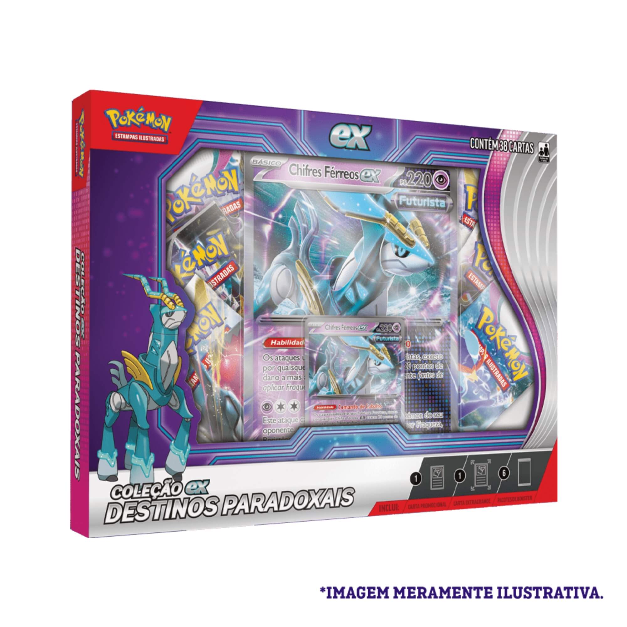 Pokemon Box Coleção Destinos Paradoxais Raio Furia EX e Chifres Ferreos EX Copag - 34682