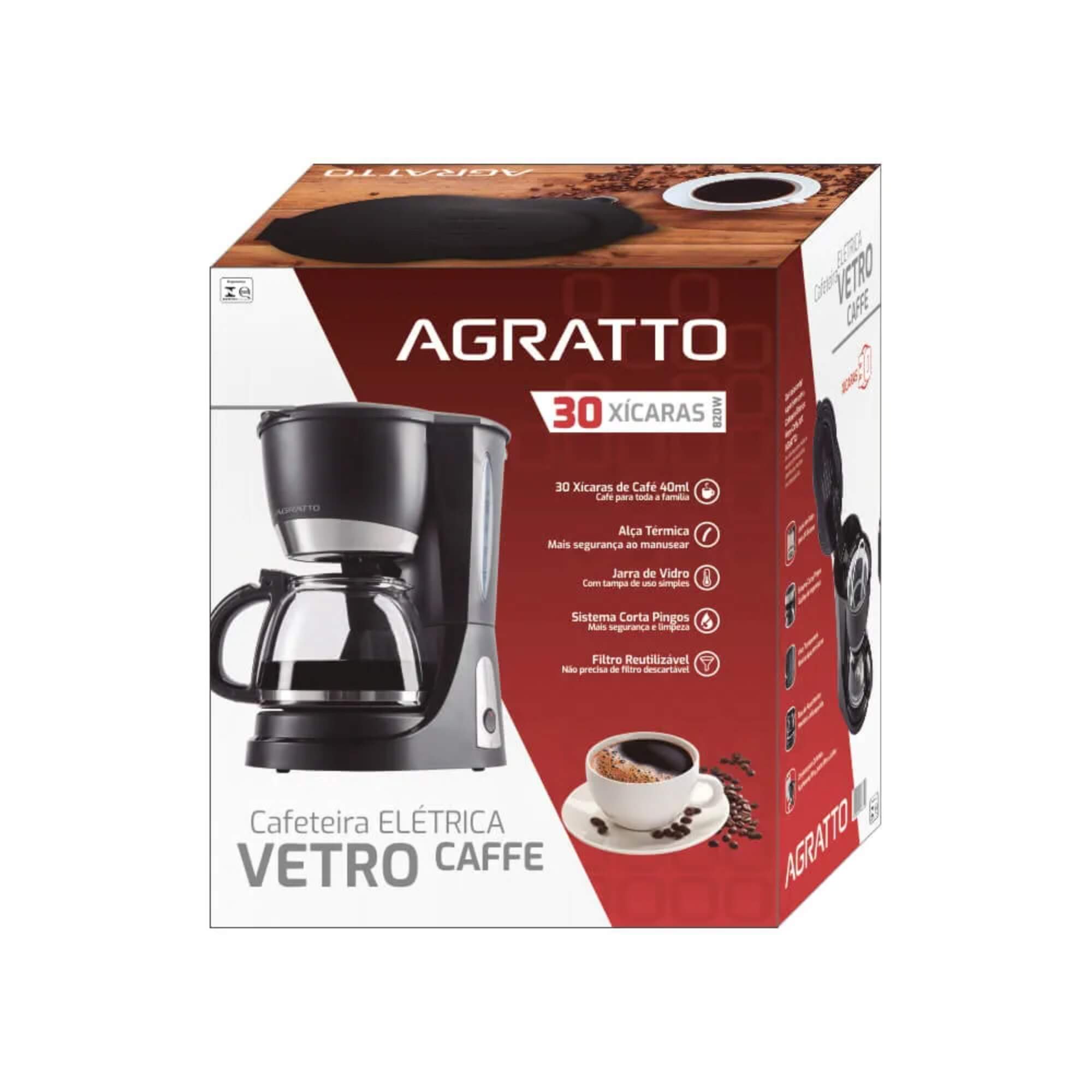Cafeteira Elétrica Preta Vetro Prepara até 30 Xícaras de Café 220V CEV30-02 Agratto - 6050