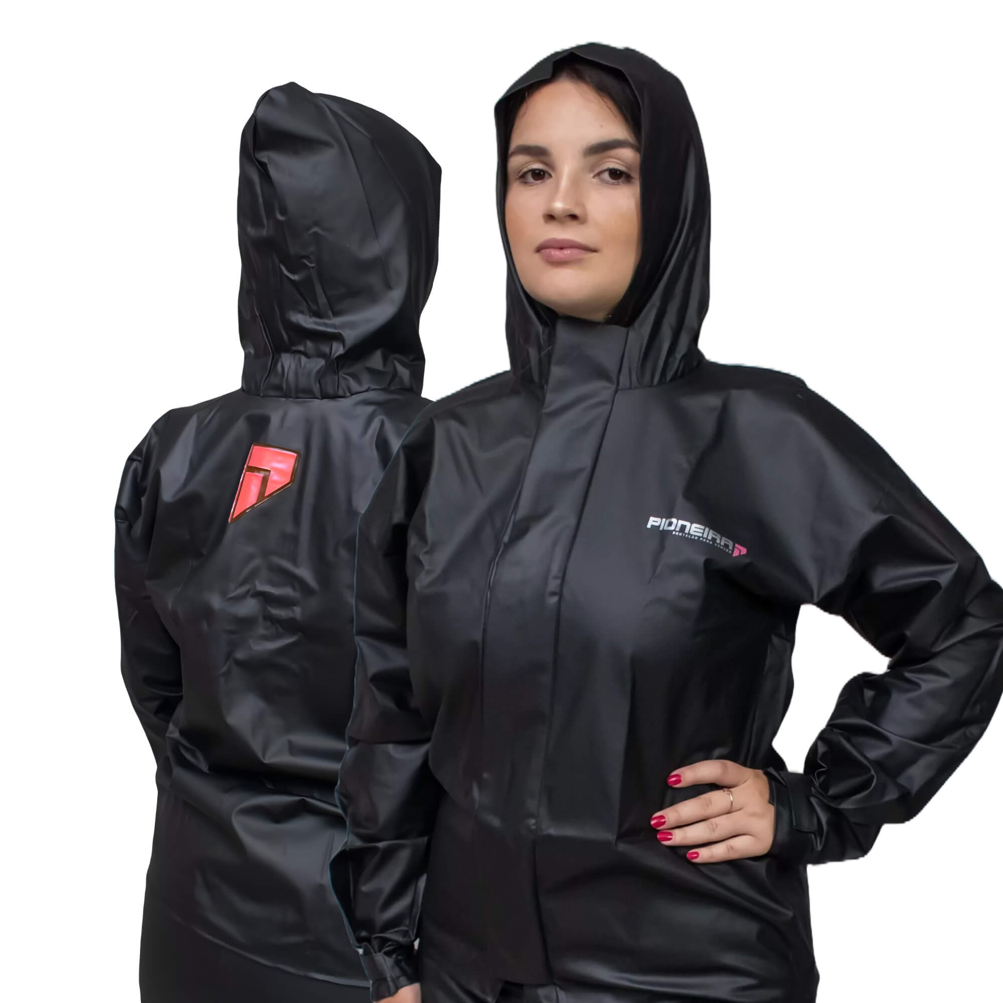 Conjunto Capa de Chuva PVC Combate Feminina EG C/ Capuz Preto Refletiva Pioneira - 2901-F-PRE-EG
