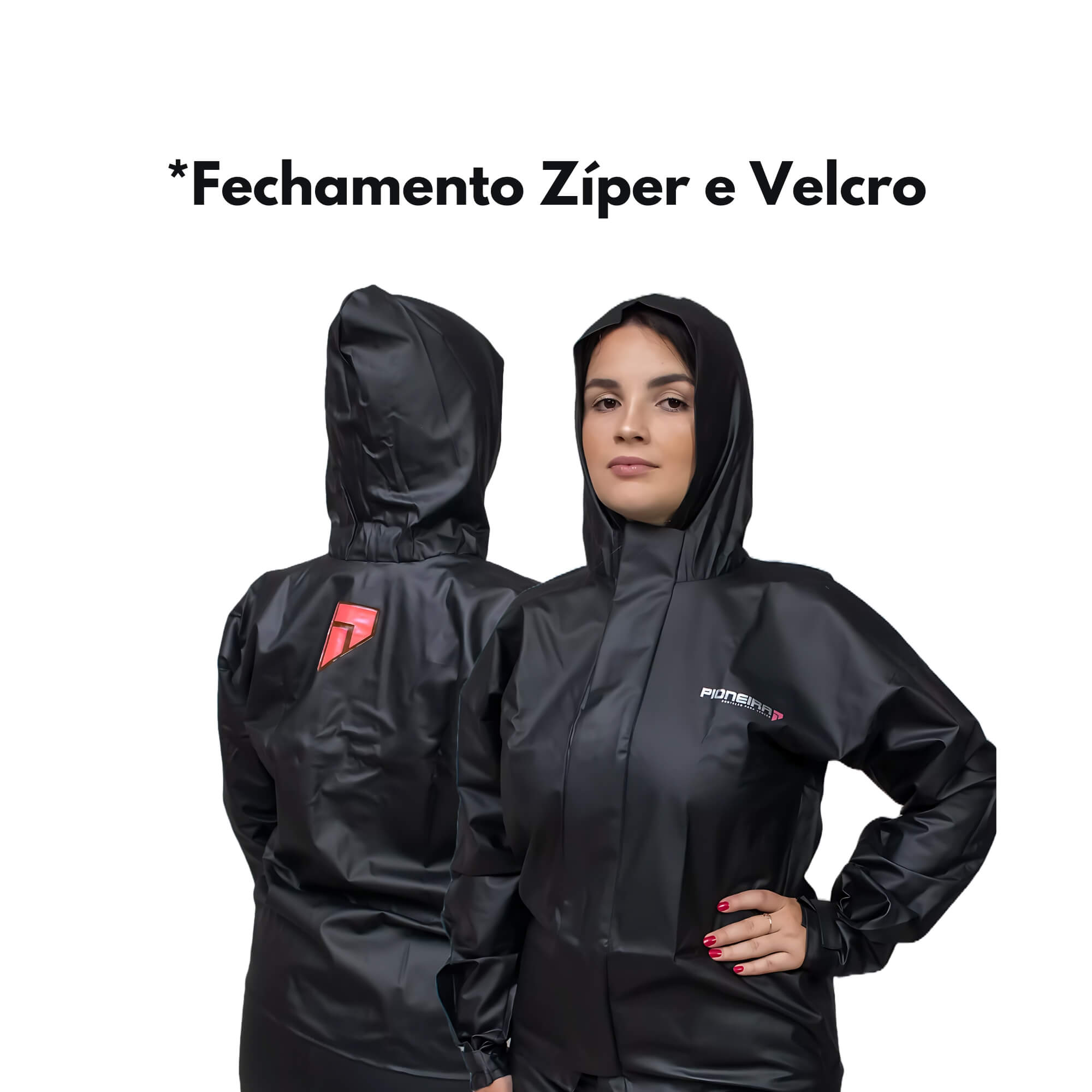 Conjunto Capa de Chuva PVC Combate Feminina EG C/ Capuz Preto Refletiva Pioneira - 2901-F-PRE-EG