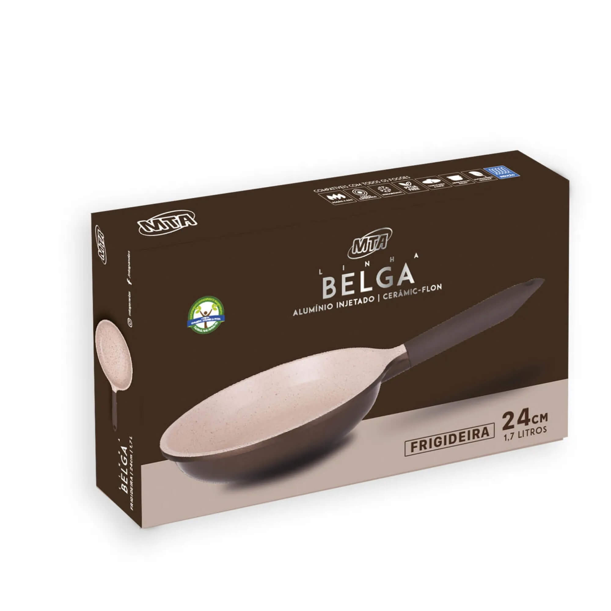 Frigideira Belga Revestimento Cerâmico 24cm de Diâmetro 1,7L Cor Marrom MTA - 8443