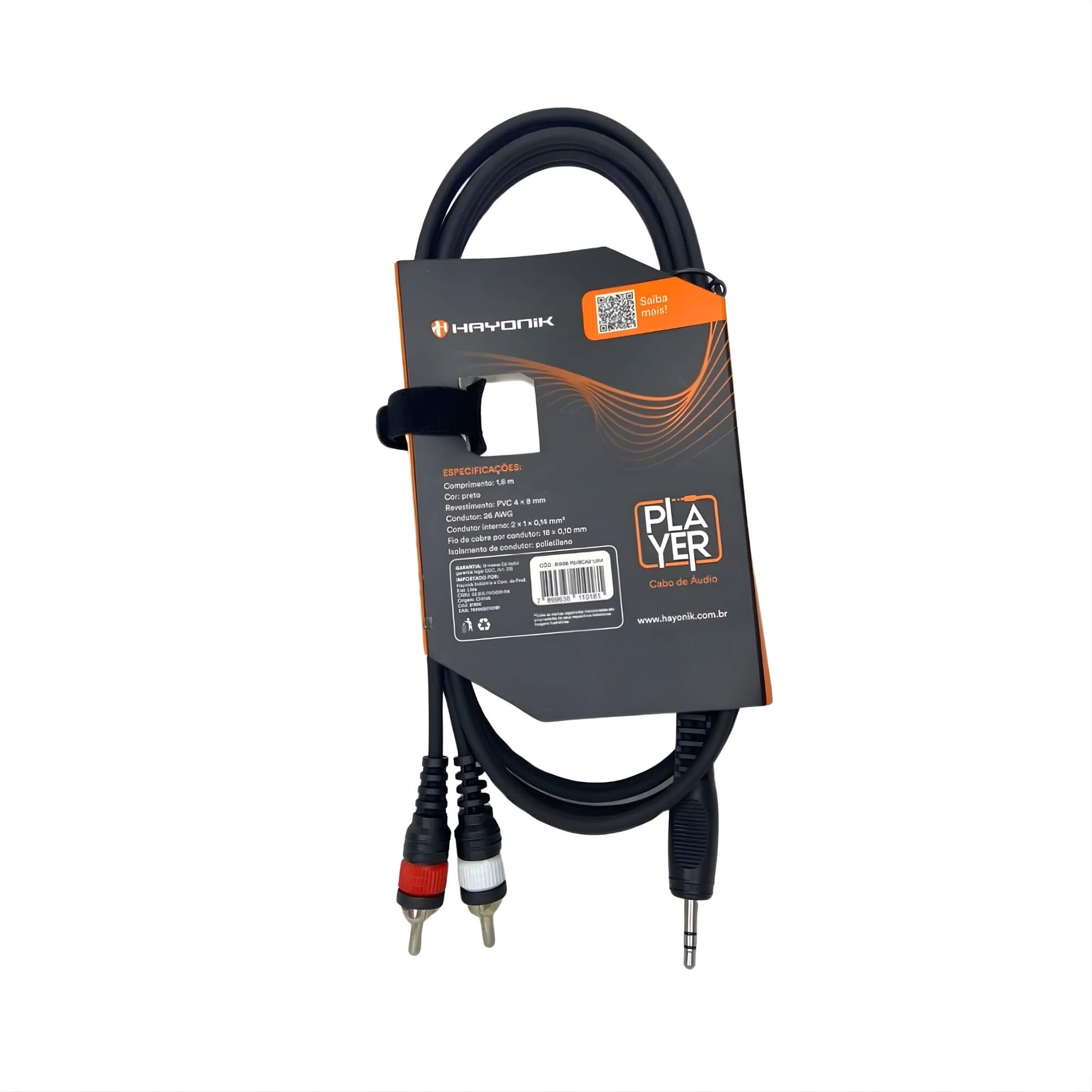 Cabo de Áudio Player 1 P2 x 2 RCA 1,8m Preto Hayonik - 0000081896