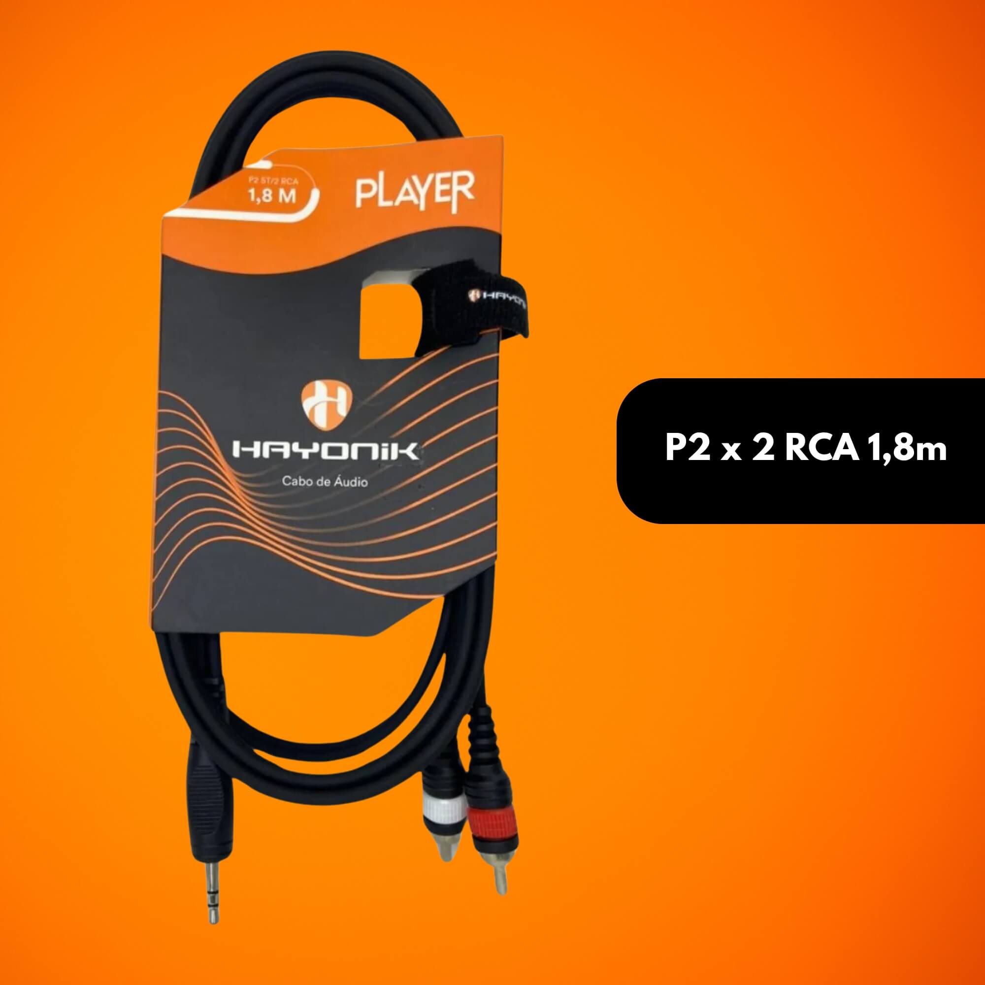 Cabo de Áudio Player 1 P2 x 2 RCA 1,8m Preto Hayonik - 0000081896