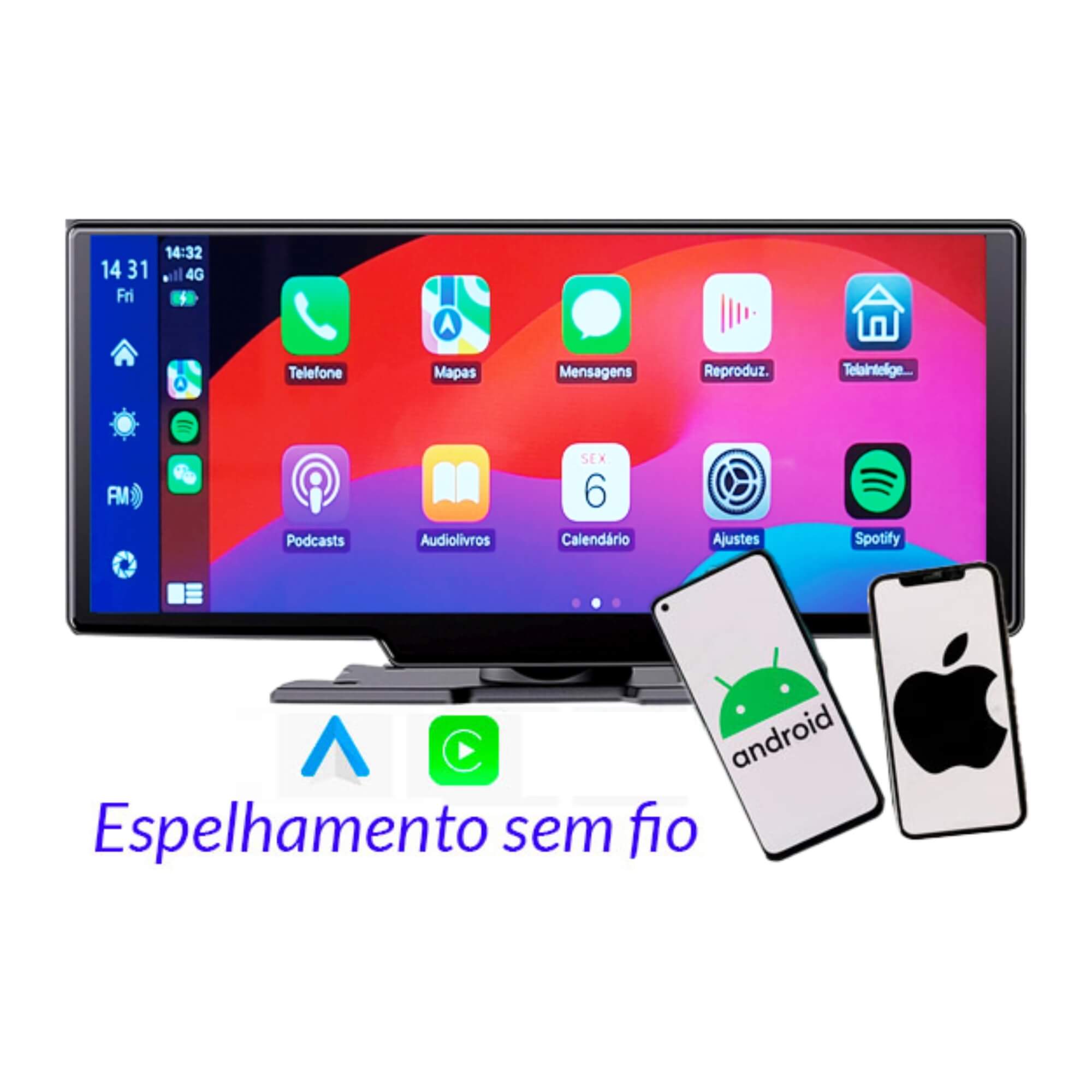 Monitor MP5 10,26" Portátil DVR com CarPlay Roadstar - RS1050BR MI