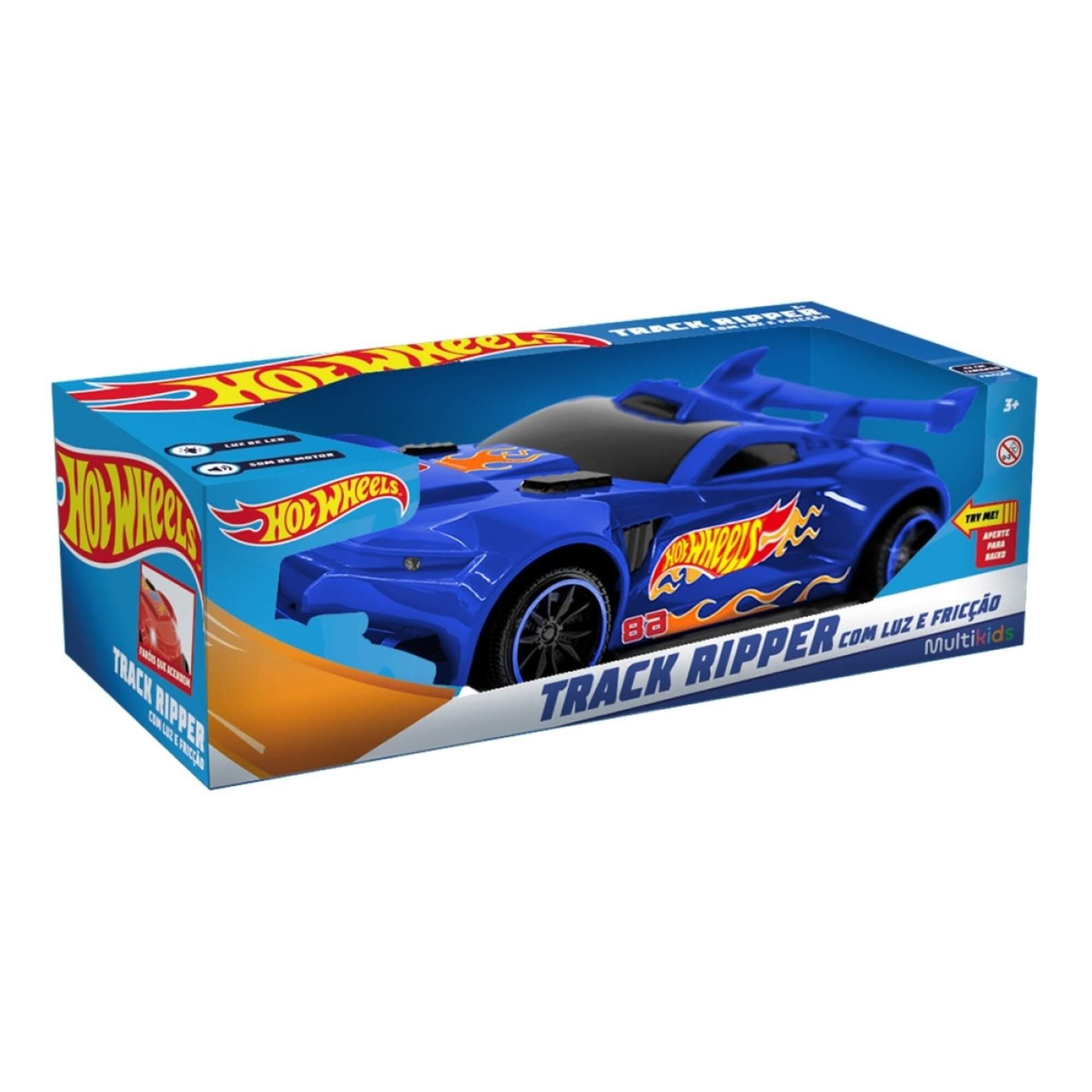 Brinquedo Infantil Hot Wheels Carros Track Ripper Azul com Luz e Som 42cm Tamanho Multikids - BR2264