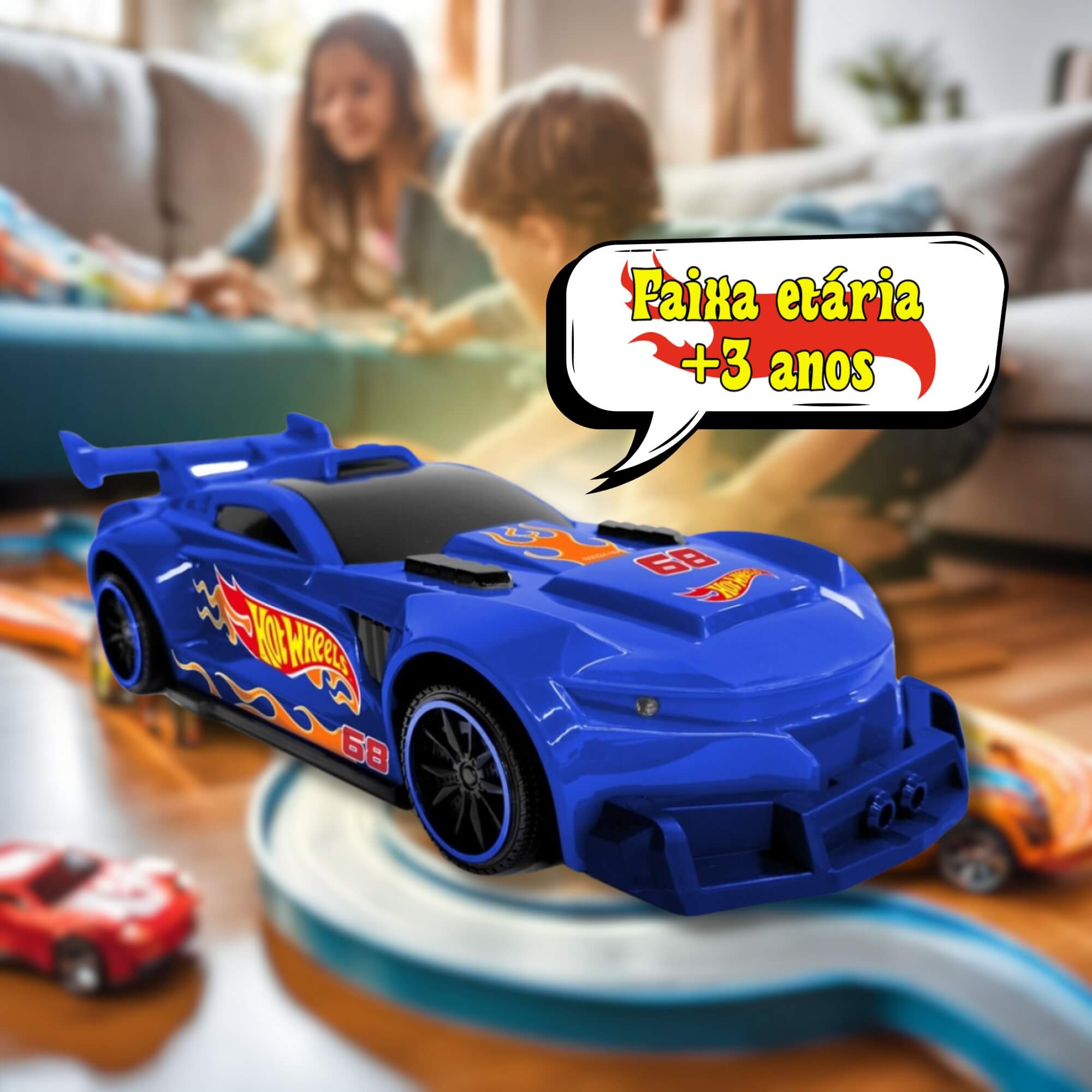 Brinquedo Infantil Hot Wheels Carros Track Ripper Azul com Luz e Som 42cm Tamanho Multikids - BR2264