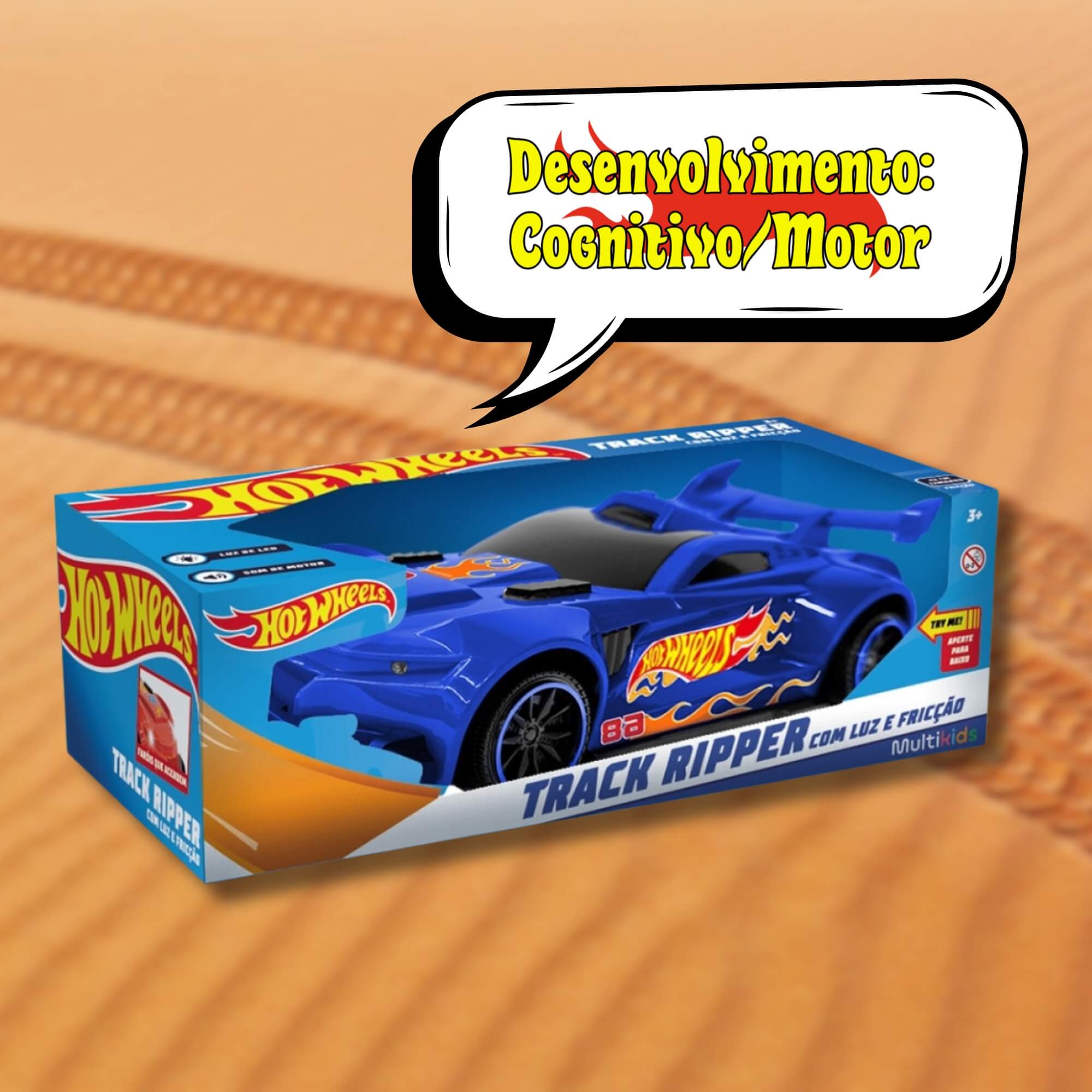 Brinquedo Infantil Hot Wheels Carros Track Ripper Azul com Luz e Som 42cm Tamanho Multikids - BR2264