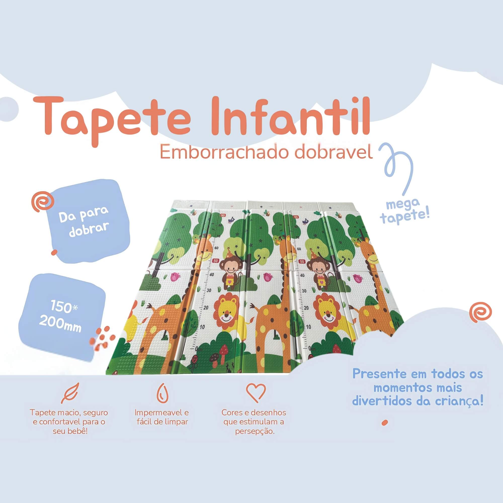 Tapete Infantil Tatame 150x200mm Dobrável Emborrachado Girafa Floresta Zippy Toys - 10442