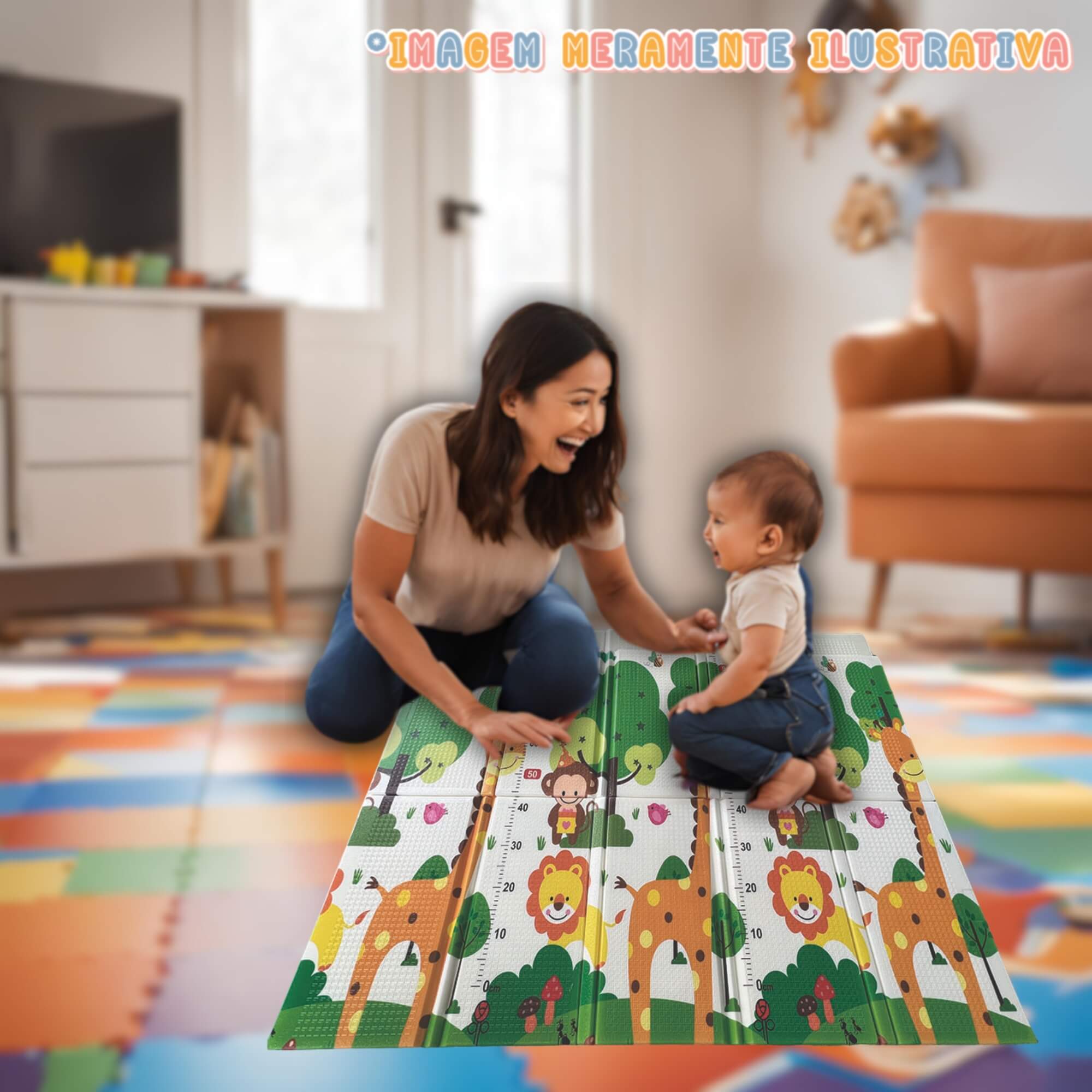 Tapete Infantil Tatame 150x200mm Dobrável Emborrachado Girafa Floresta Zippy Toys - 10442