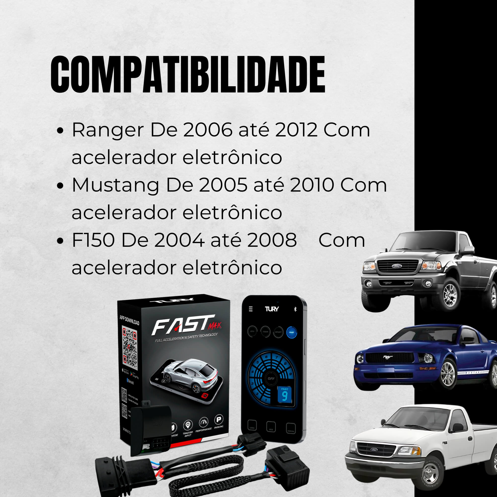 Módulo Variador de Avanço de Aceleração compatível c/ Ranger, Mustang, F150 Tury-FAST_MAX_5.0AQ