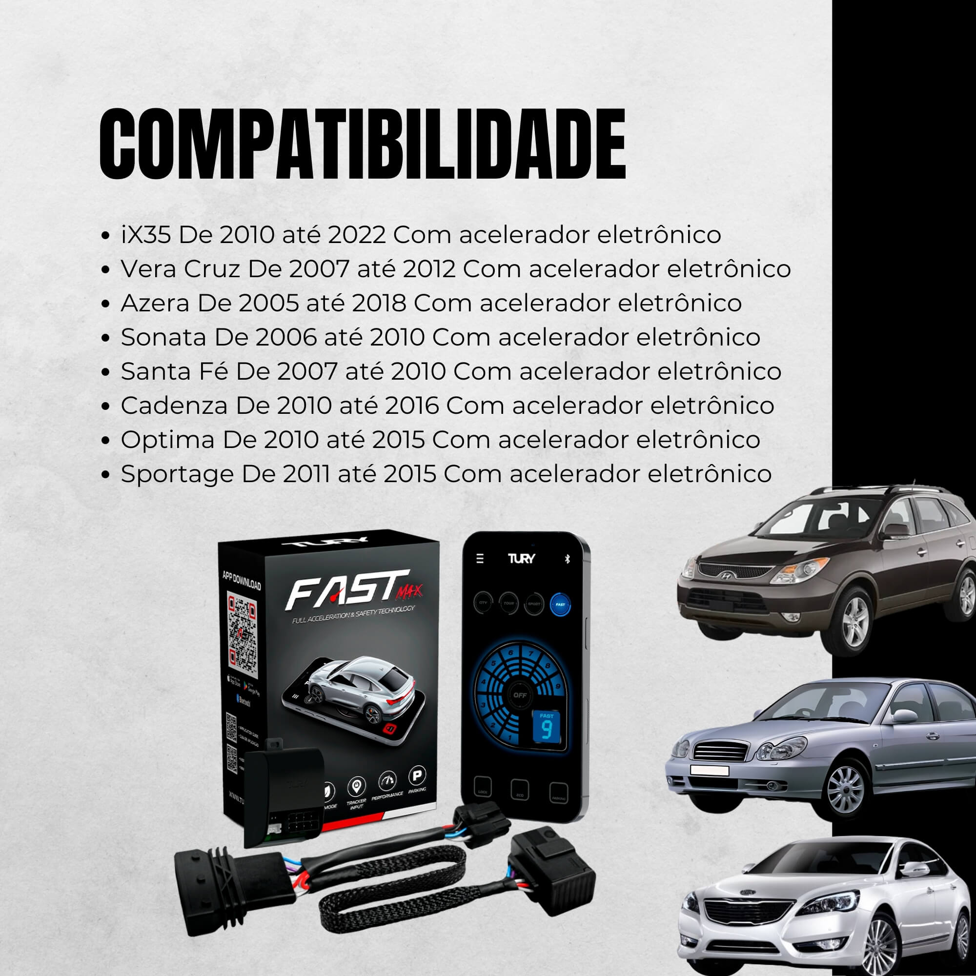 Módulo Variador de Avanço de Aceleração compatível com Azera/Sonata/Sportage Tury - FAST_MAX_5.0J