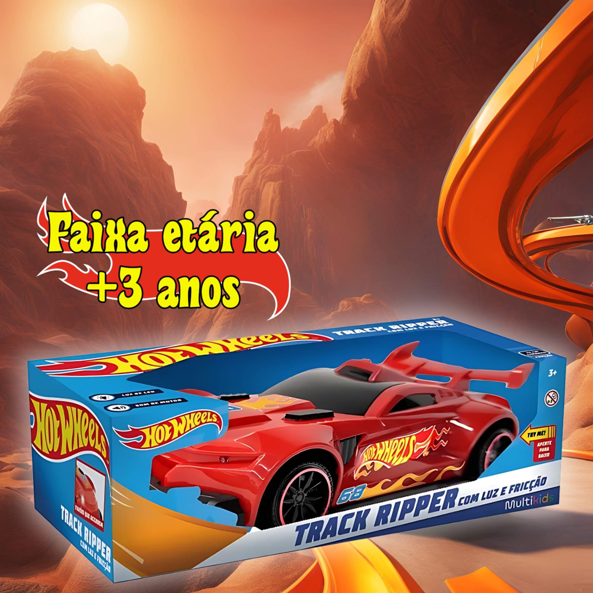 Brinquedo Infantil Hot Wheels Carros Track Ripper Vermelho c/ Luz e Som Multikids - BR2263