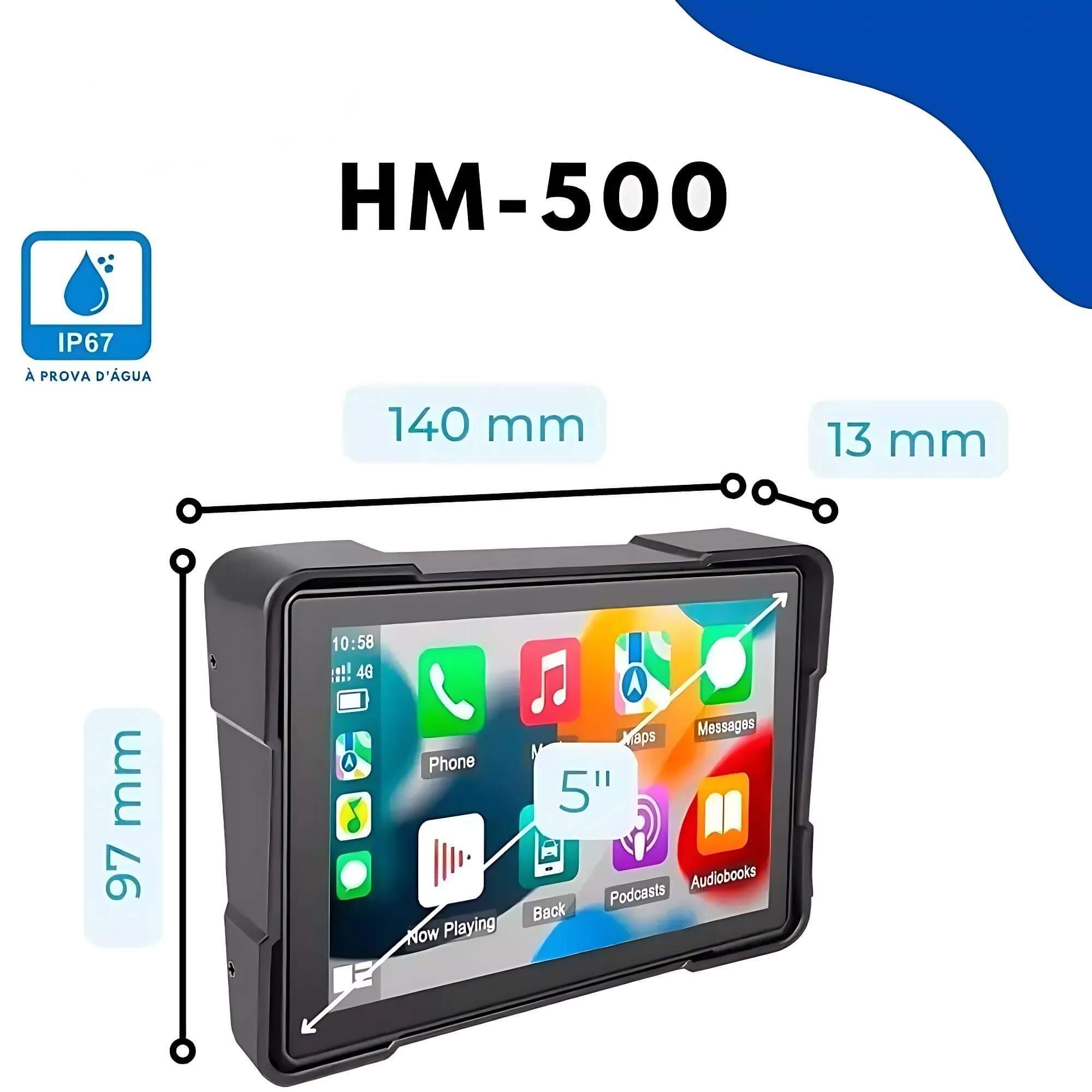 Multimidia para Moto Carplay Android Auto Sem Fio Bluetooth Monitor 5" Touch Screen H-Tech-HM-500