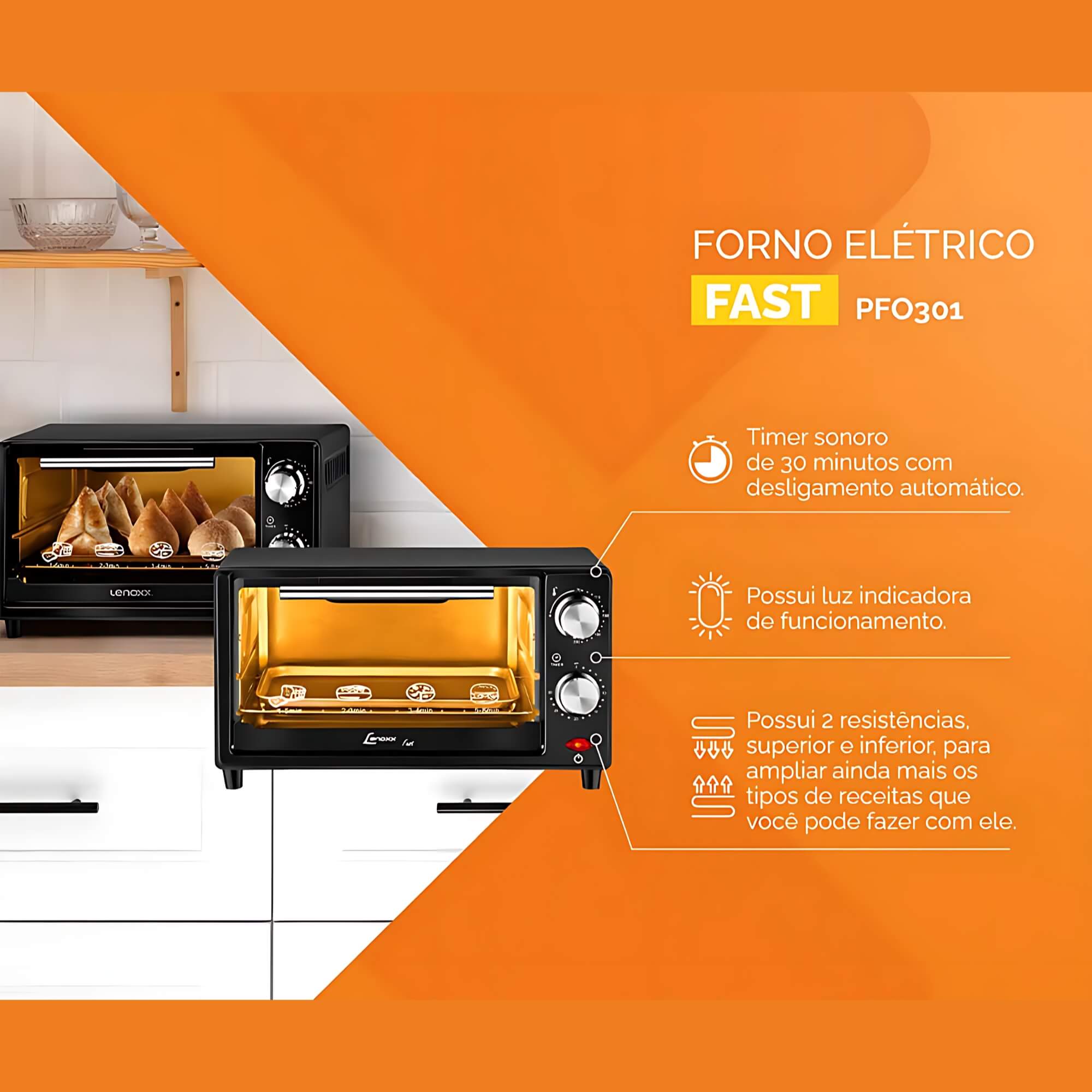 Forno Elétrico Fast 127V Capacidade 9 Litros Lenoxx - PFO301_127