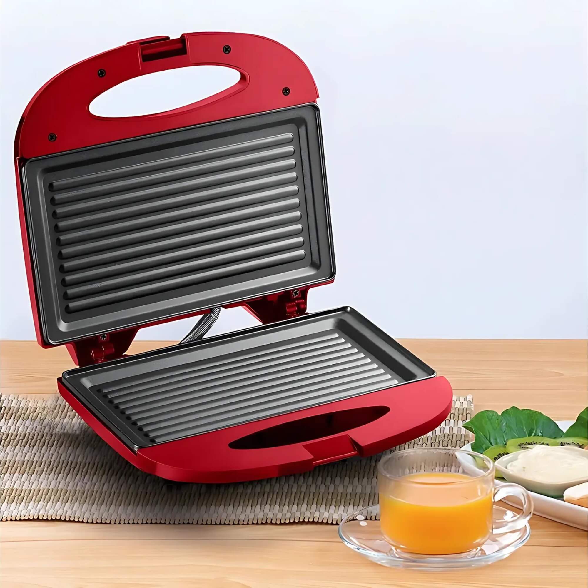 Sanduicheira e Minigrill Chapa Antiaderente Dupla Ondulada 220v 750w Vermelha Multilaser - CE149