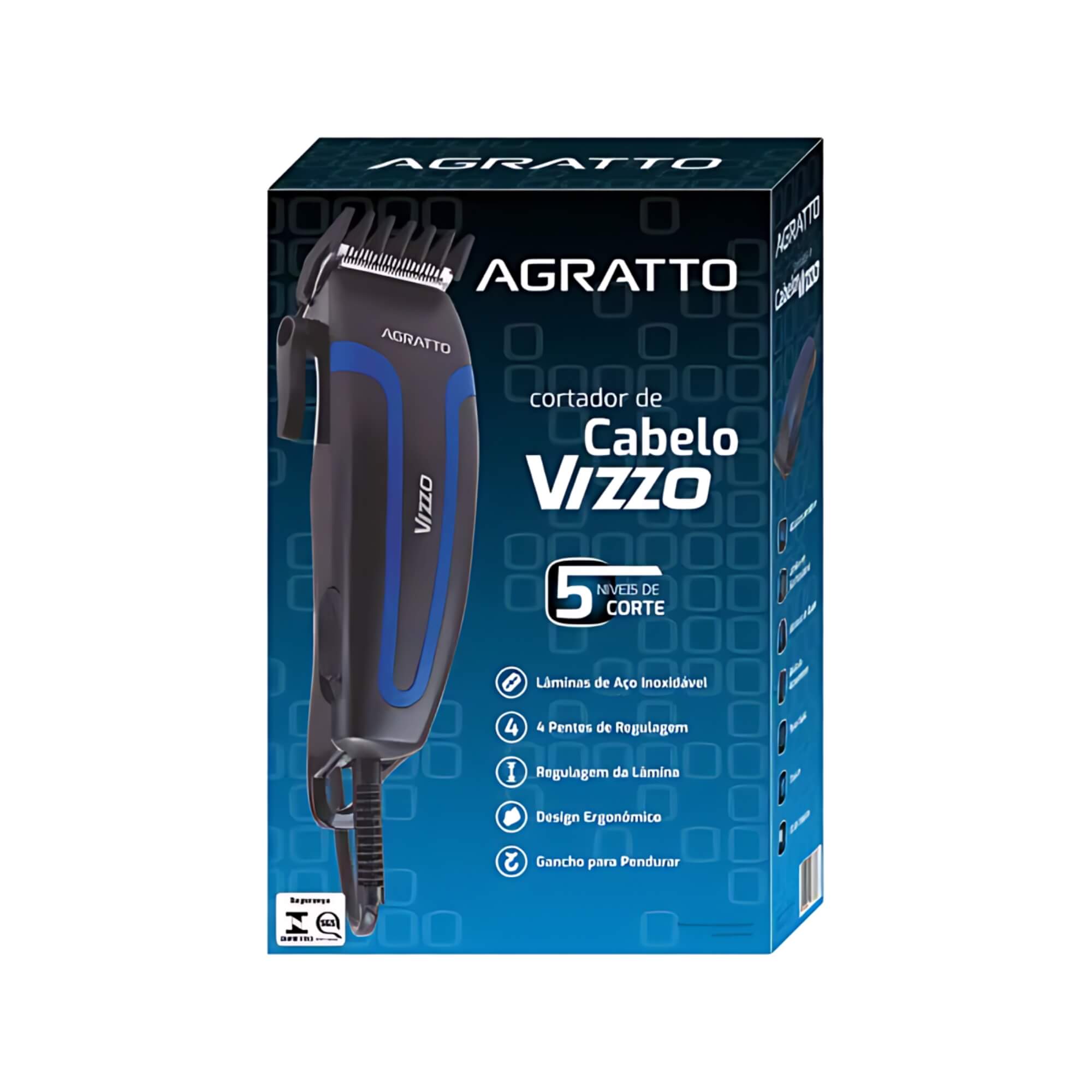 Cortador de Cabelos 10W 127V com Pentes de Regulagem 5 níveis de Corte VIzzo CR Agratto - 9295