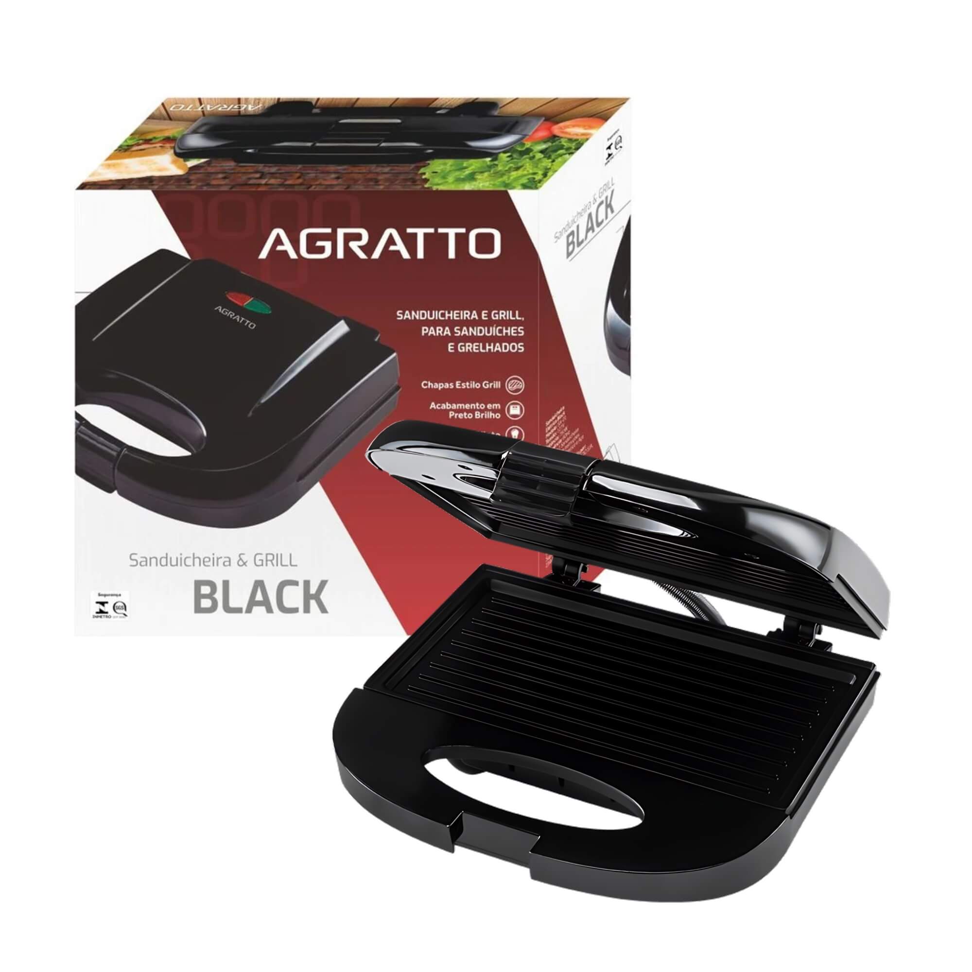 Sanduicheira e Grill Elétrico 750W 220V Preta Agratto SA - 4183