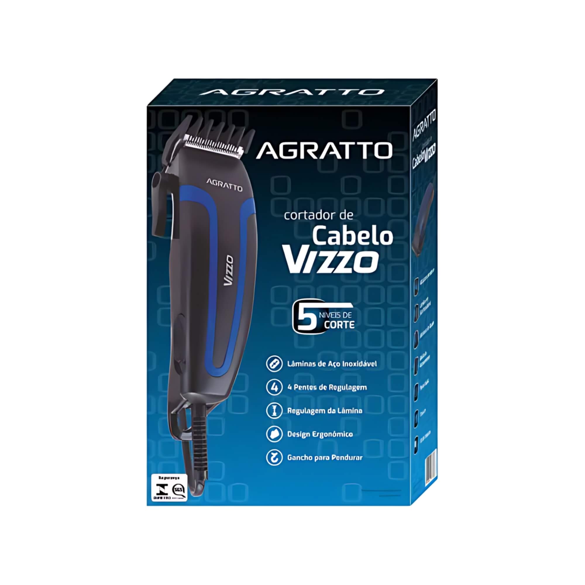 Cortador de Cabelos Vizzo 10W Pto 220V com Pentes de Regulagem 5 níveis de Corte Agratto - 9296