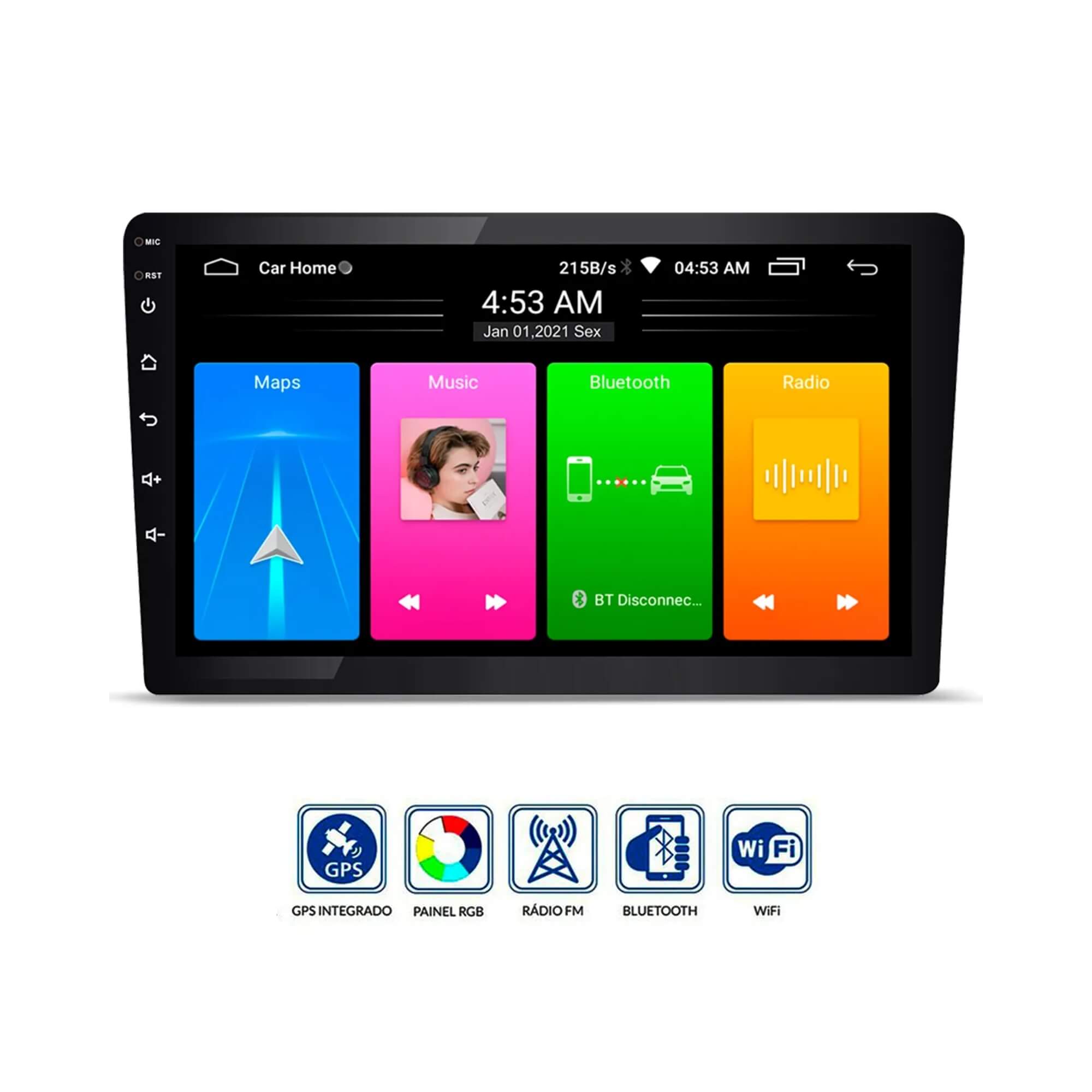 Central Multimídia 10 Polegadas Carplay Android Auto GPS Wifi 2GB RAM Roadstar - RS1015BR MI