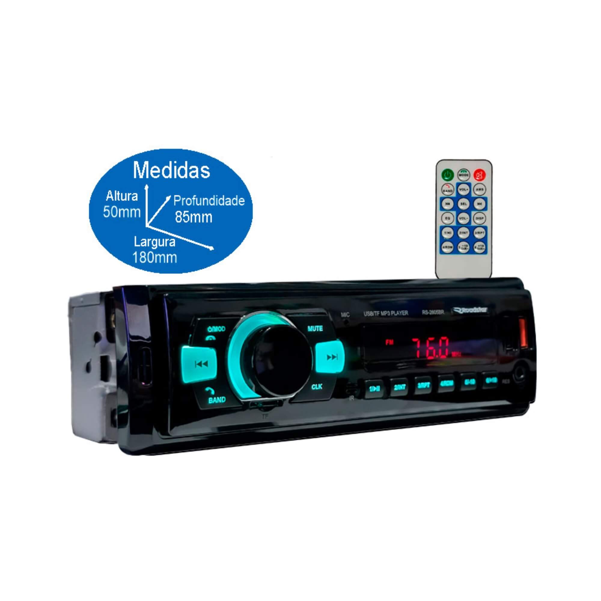 Rádio Automotivo Bluetooth Mp3 Player USB SD Roadstar - RS2605BR ES