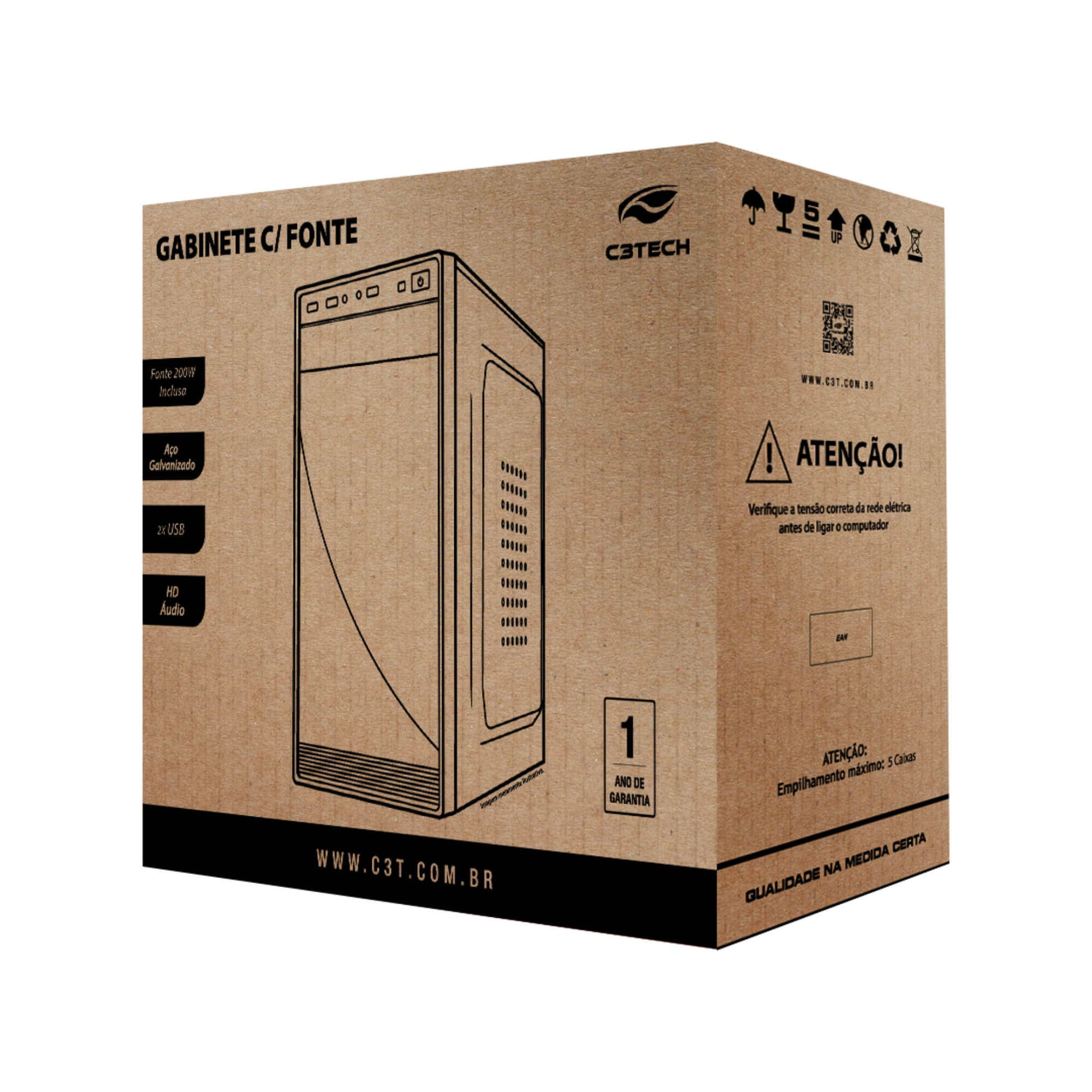 Gabinete Micro ATX MT-35BK com Fonte 200W C3Tech - 301140440100