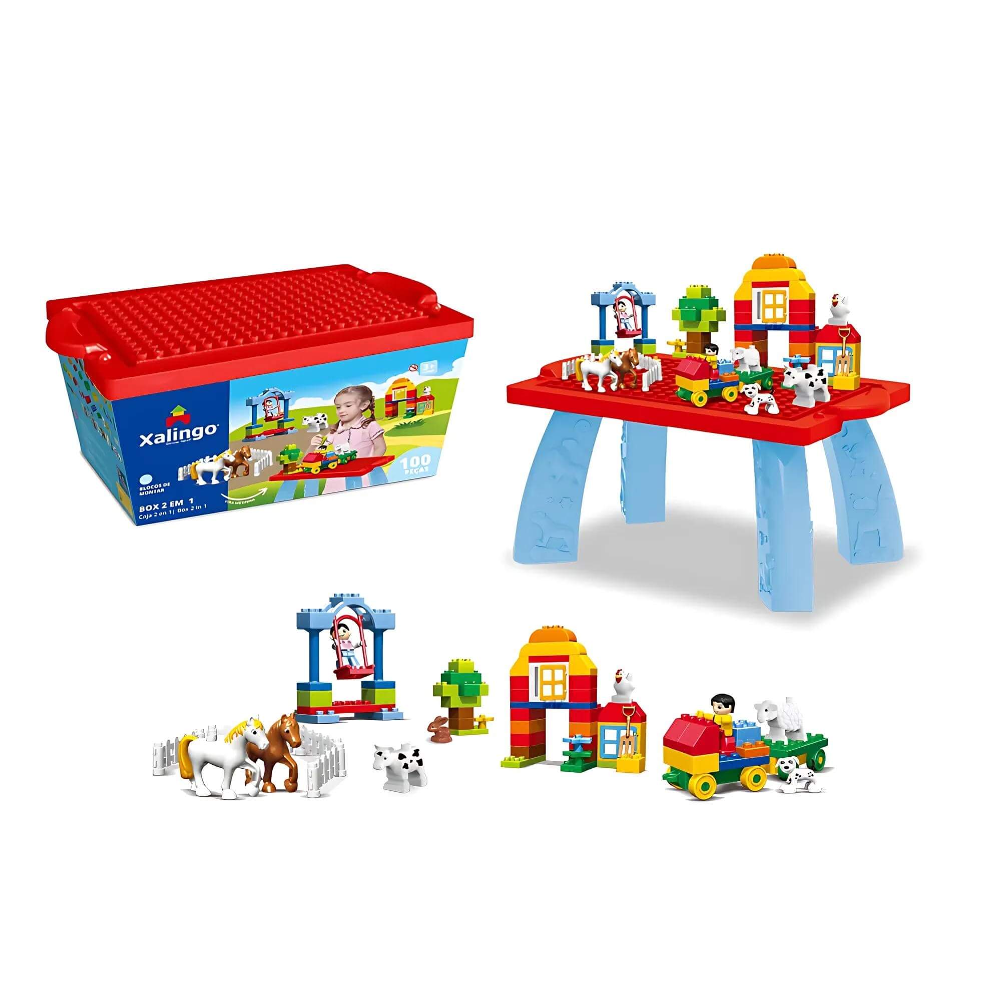 Brinquedo Infantil Bloco de Montar Grande Box 2 em 1 com 100 Peças Xalingo - 68365