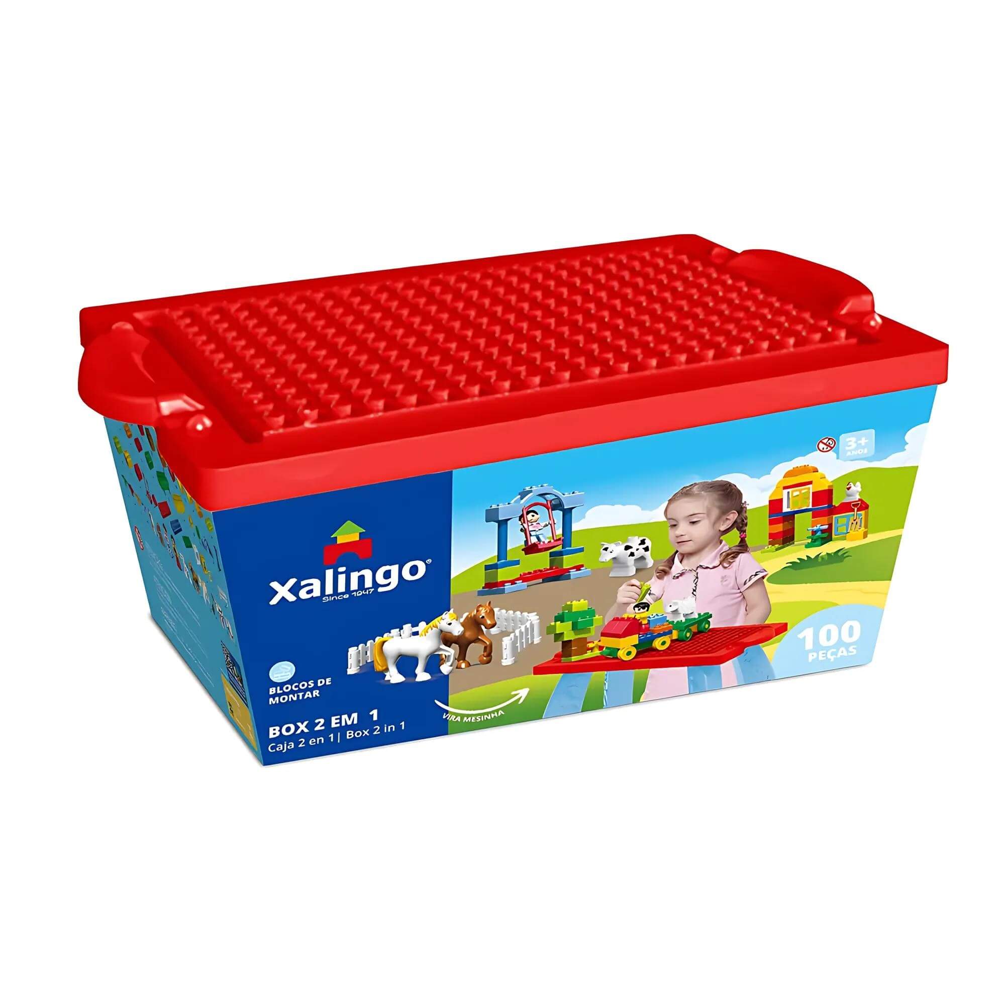 Brinquedo Infantil Bloco de Montar Grande Box 2 em 1 com 100 Peças Xalingo - 68365