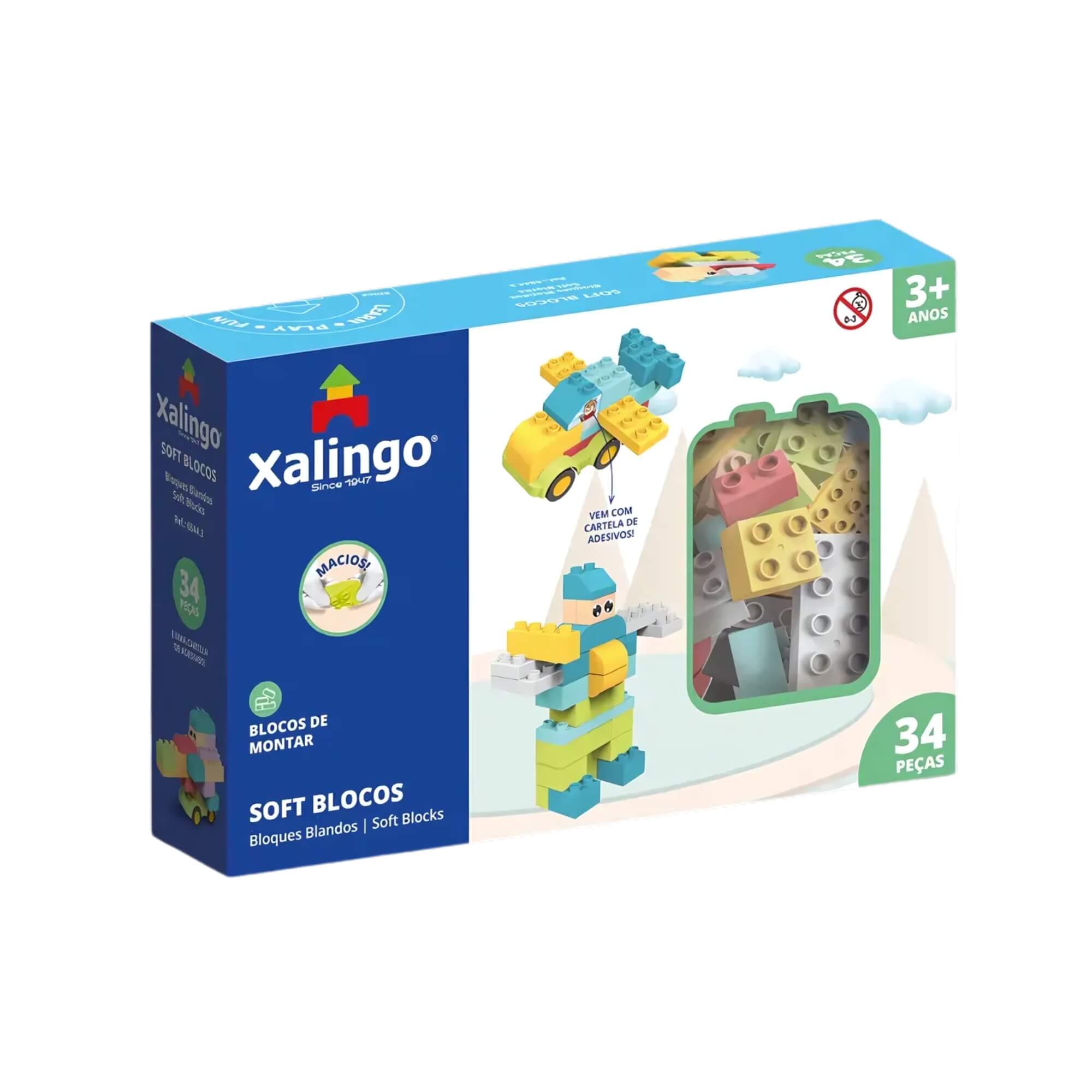 Brinquedo Infantil Blocos de Montar Macio Soft 34 Peças Xalingo - 68443